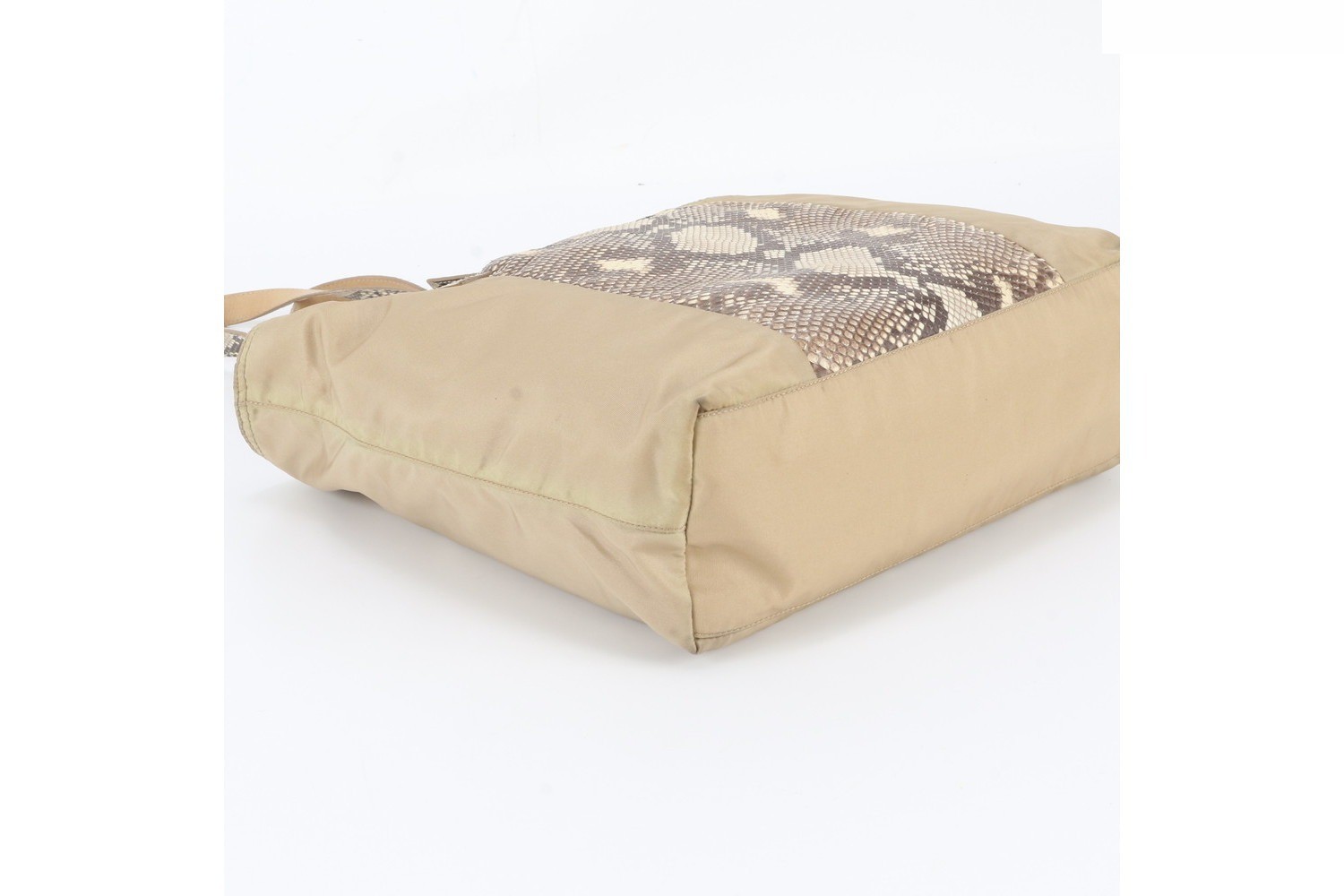Tessuto Nylon Triangle Logo Python Leather Tote Bag — view 5