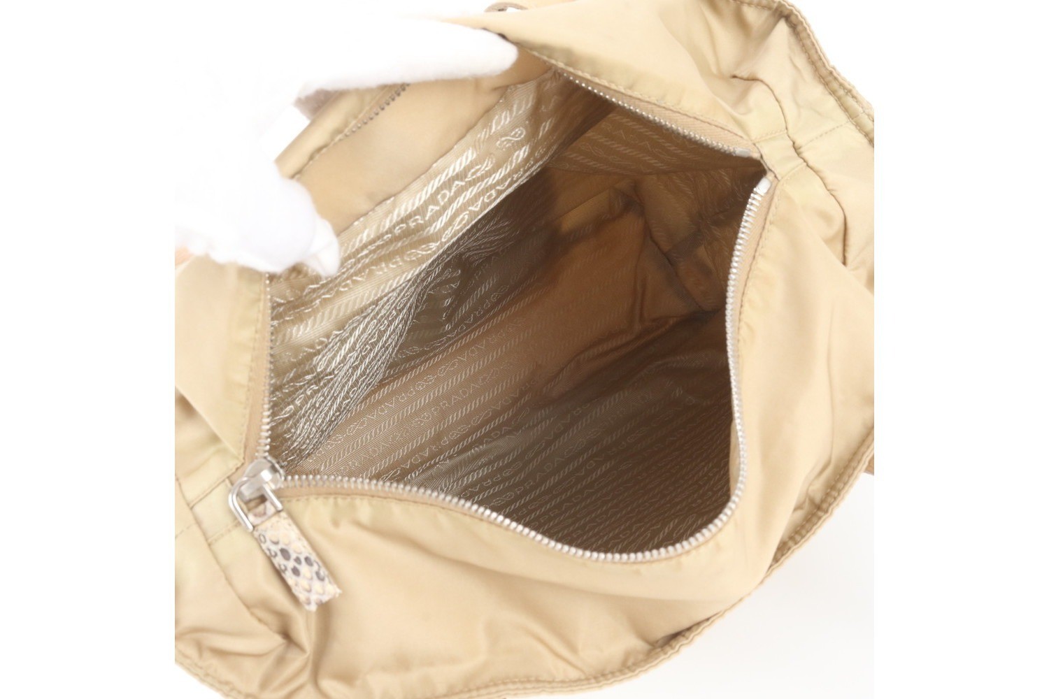 Tessuto Nylon Triangle Logo Python Leather Tote Bag — view 6