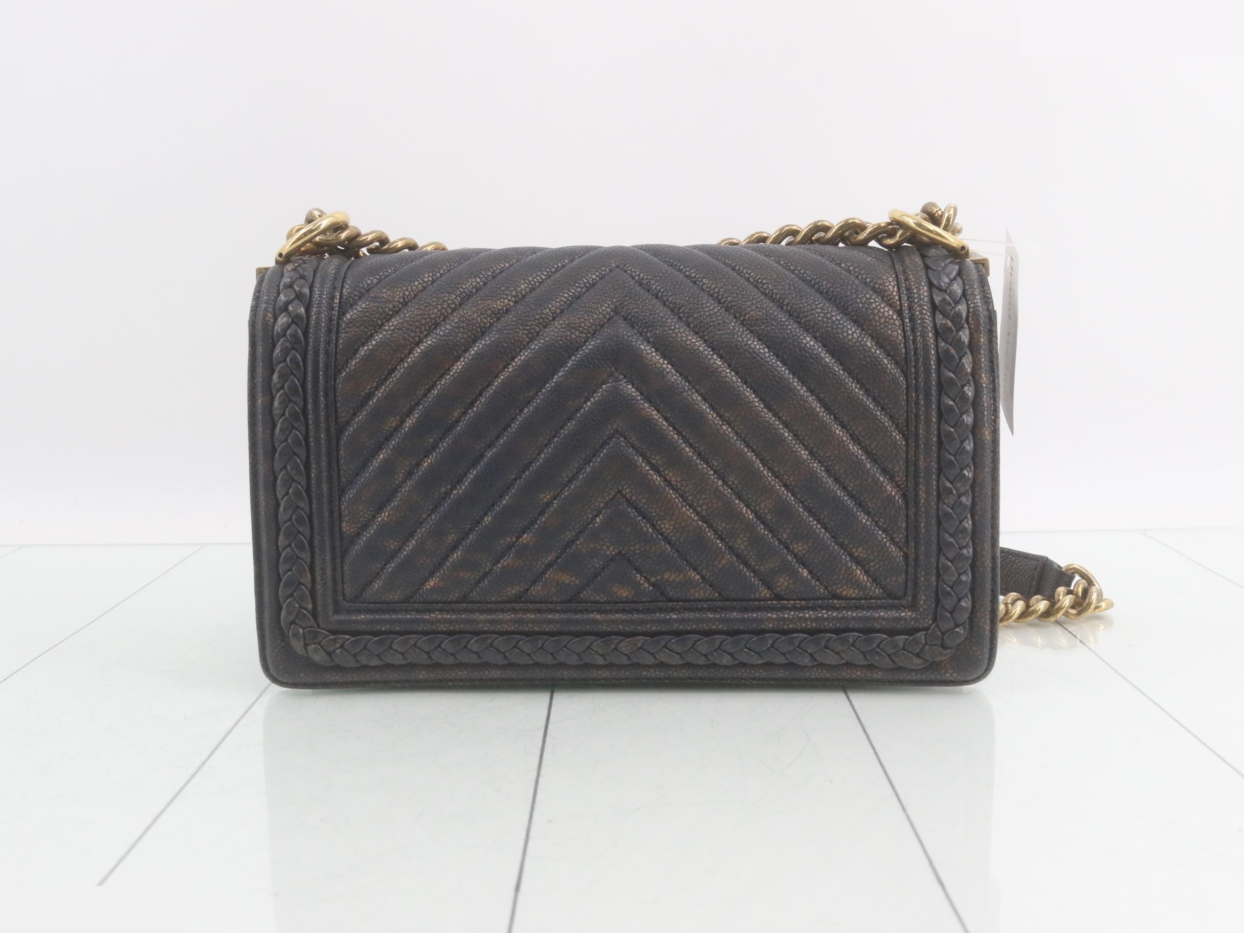 Boy Chanel Caviar Skin V-Stitch Shoulder Bag — view 2