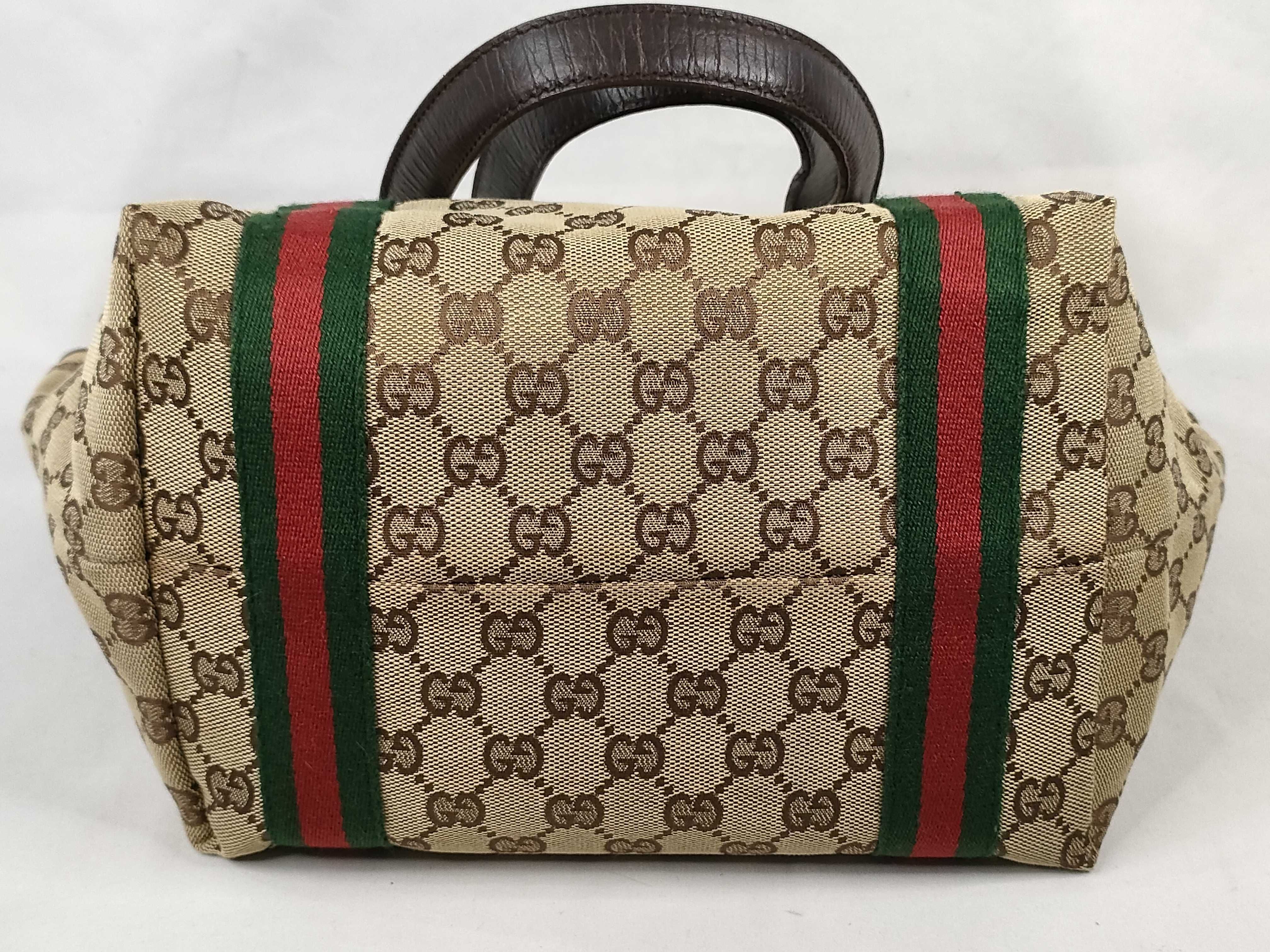 GG Canvas Tote Bag, Canvas Sherry Line, Brown Tote Bag — view 7