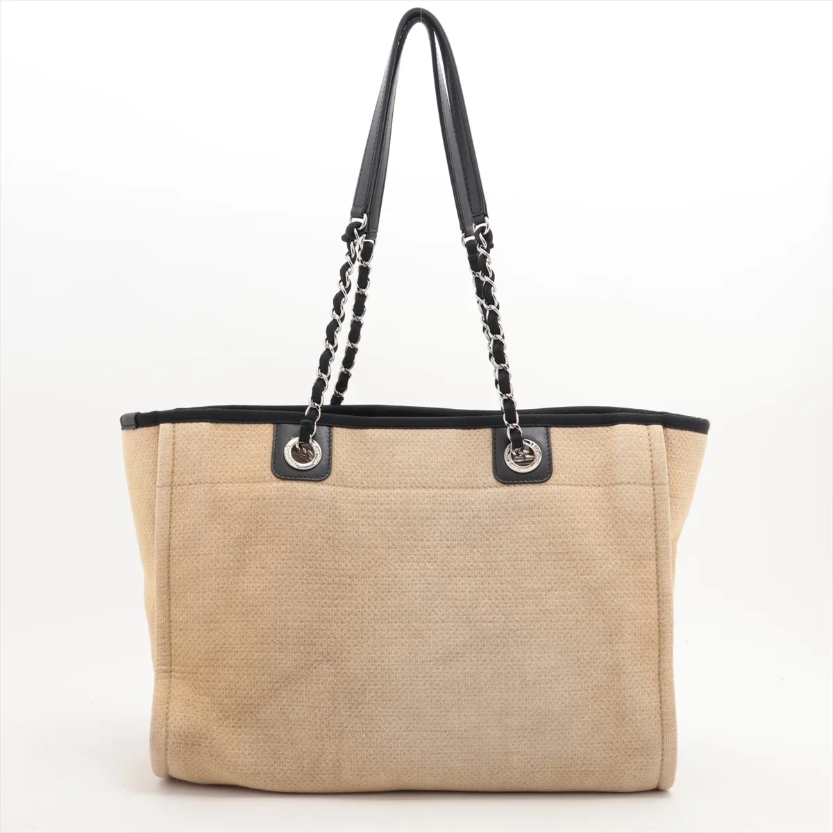 Deauville MM canvas x leather chain tote bag beige silver hardware 15792338 15th series — view 2