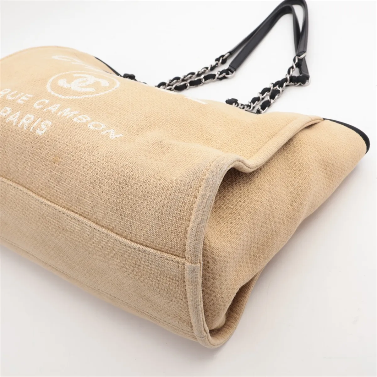 Deauville MM canvas x leather chain tote bag beige silver hardware 15792338 15th series — view 3