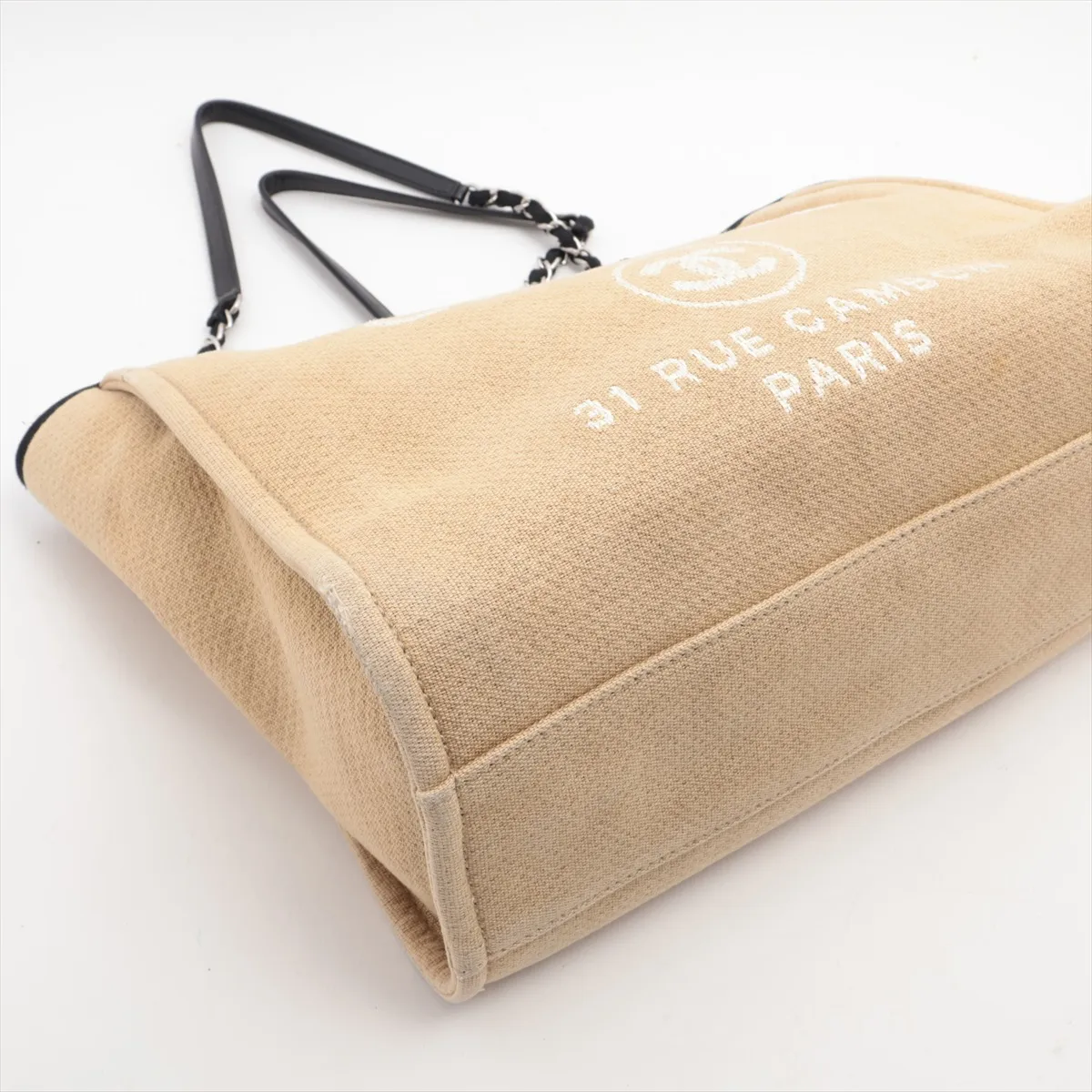 Deauville MM canvas x leather chain tote bag beige silver hardware 15792338 15th series — view 4