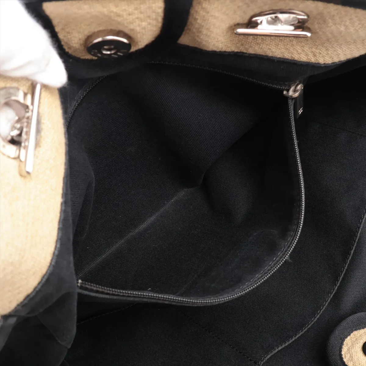 Deauville MM canvas x leather chain tote bag beige silver hardware 15792338 15th series — view 8