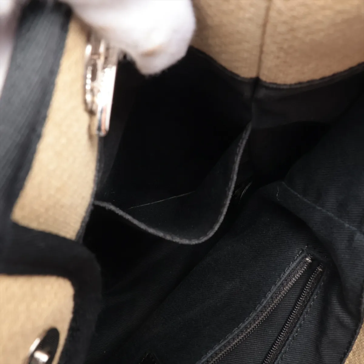 Deauville MM canvas x leather chain tote bag beige silver hardware 15792338 15th series — view 10