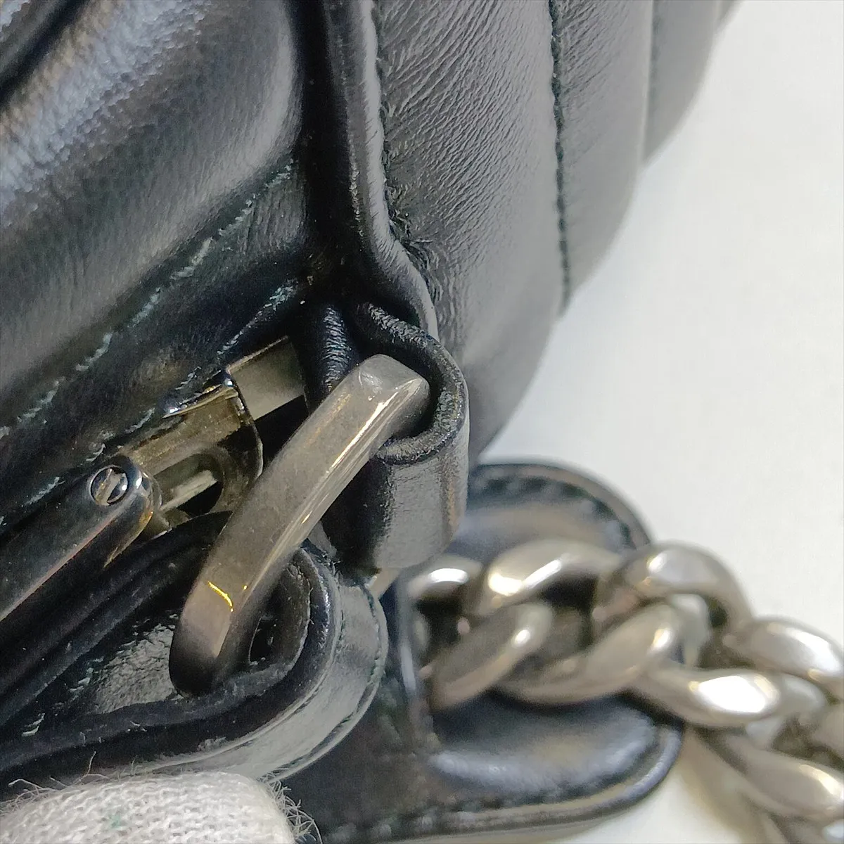 Diagram Leather Chain Shoulder Bag, Black — view 11
