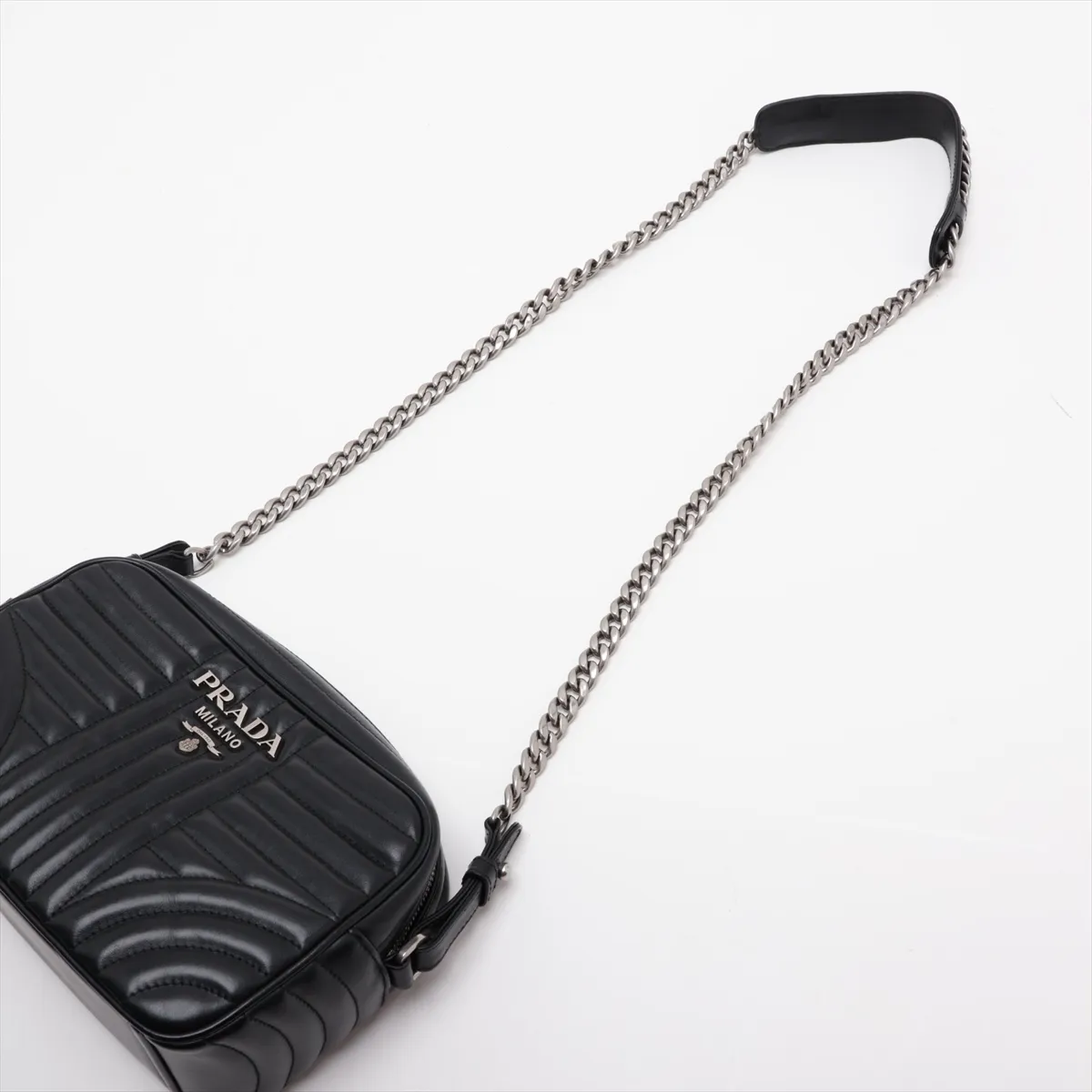 Diagram Leather Chain Shoulder Bag, Black — view 5