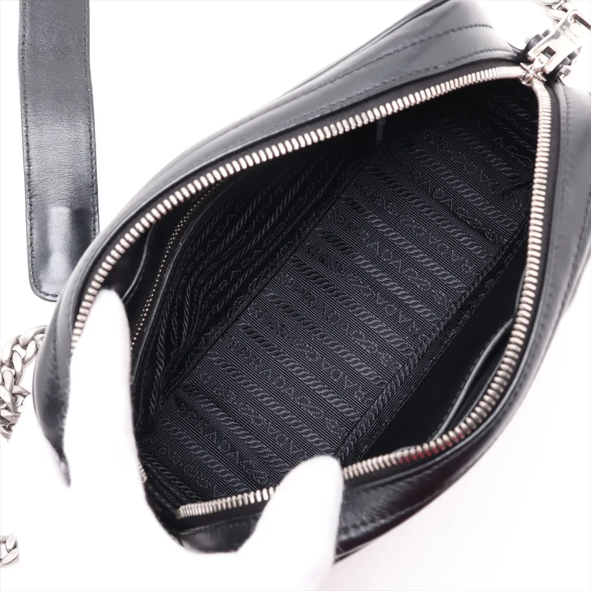 Diagram Leather Chain Shoulder Bag, Black — view 6