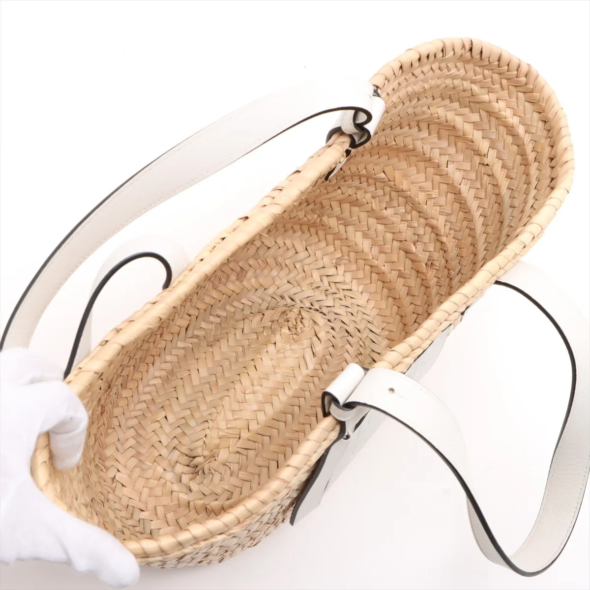 Basket Medium Raffia Tote Bag, Beige — view 7