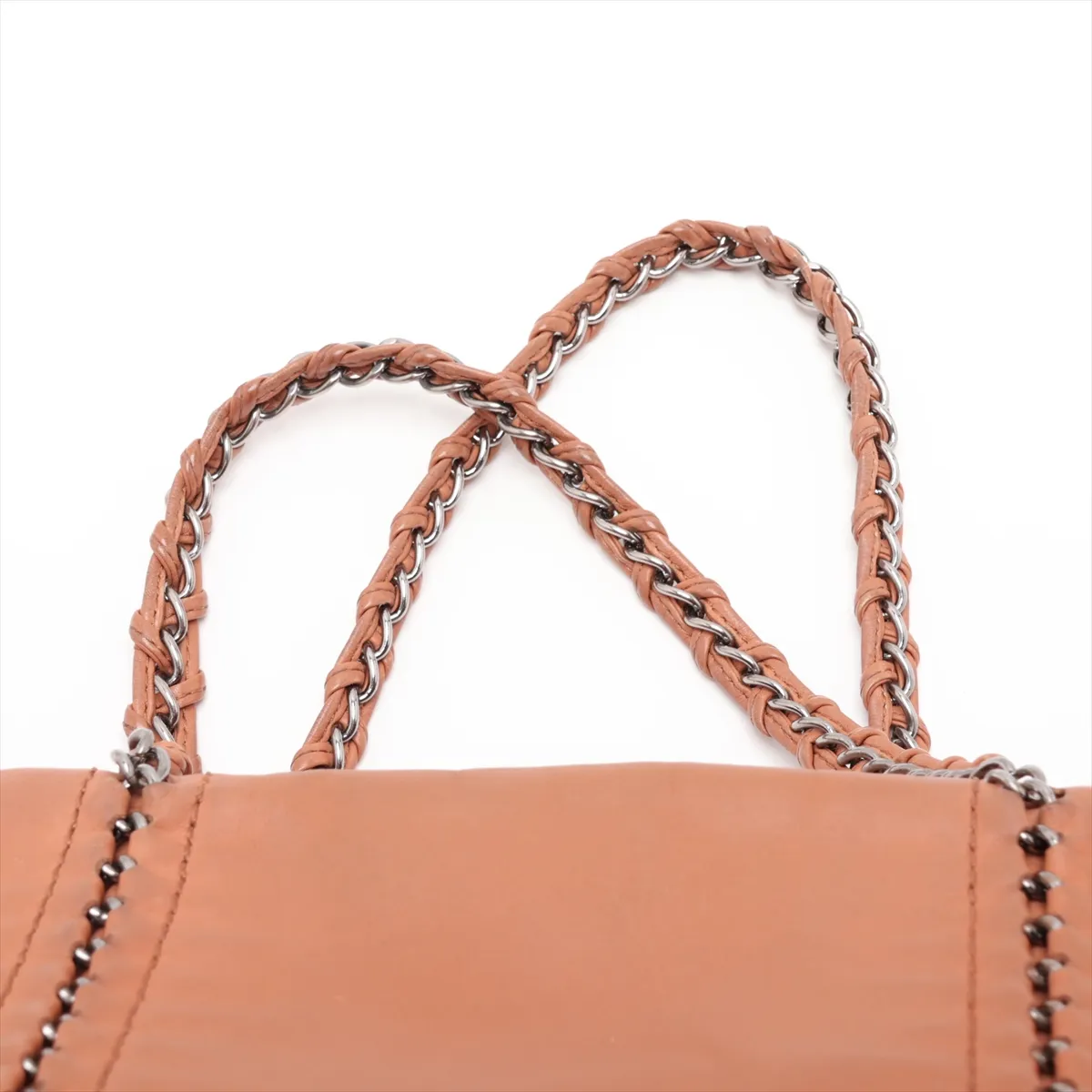 Luxury Line Leather Chain Tote Bag, Brown with Silver Hardware — view 6