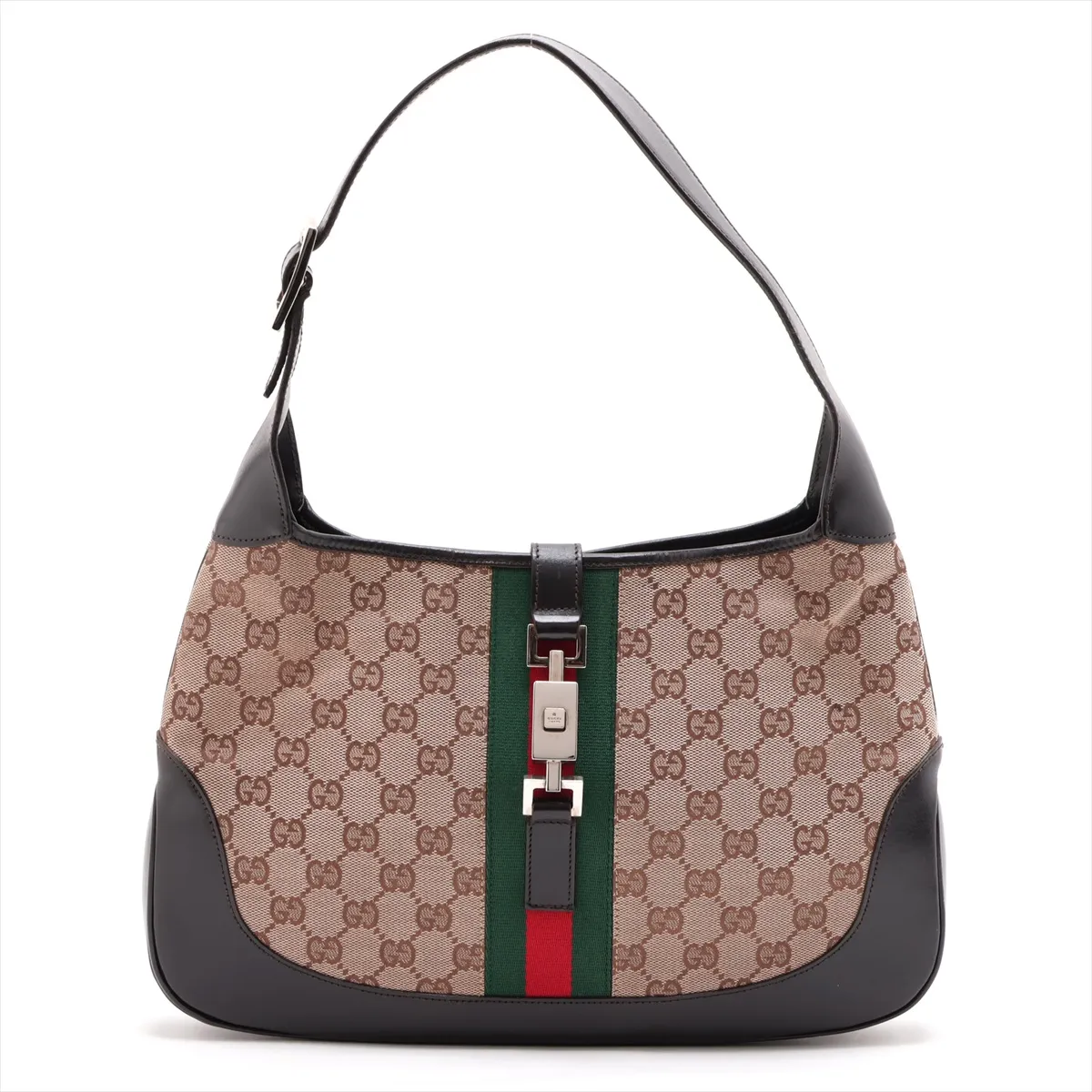 GG Canvas Jackie Canvas x Leather Shoulder Bag Brown