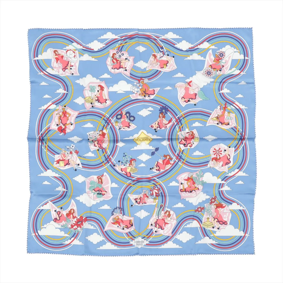 Carre 70 CARRES VOLANTS (Flying Carre) Silk Scarf, Light Blue, with original tag (slight wear).