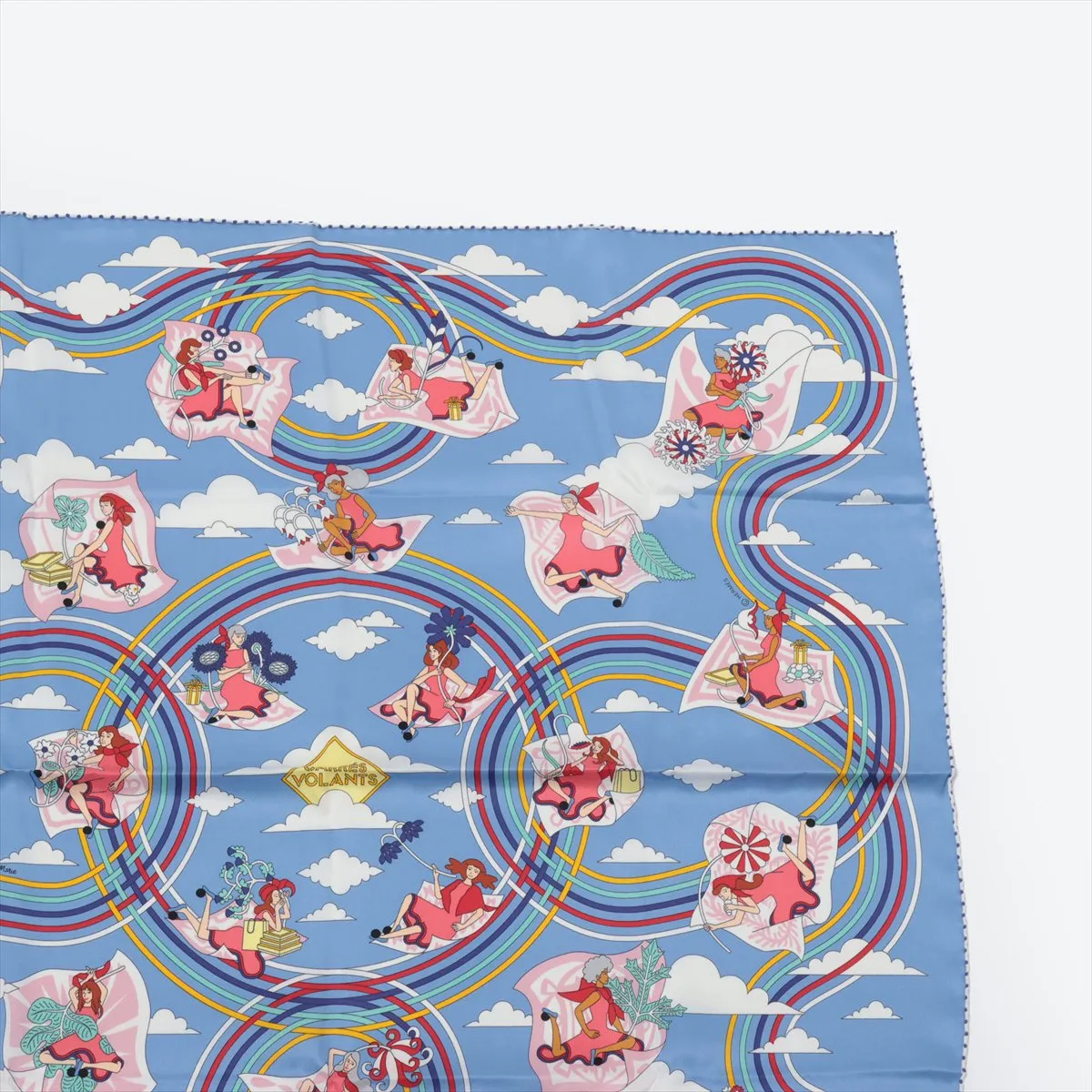 Carre 70 CARRES VOLANTS (Flying Carre) Silk Scarf, Light Blue, with original tag (slight wear). — view 3