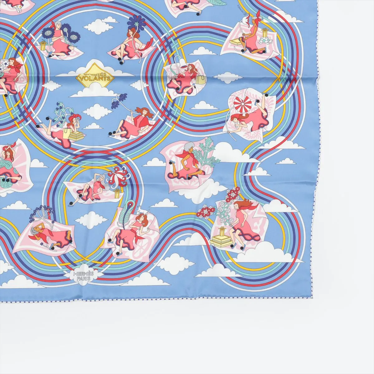 Carre 70 CARRES VOLANTS (Flying Carre) Silk Scarf, Light Blue, with original tag (slight wear). — view 4