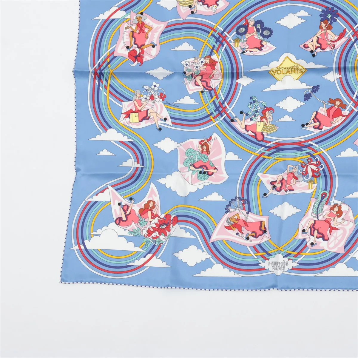 Carre 70 CARRES VOLANTS (Flying Carre) Silk Scarf, Light Blue, with original tag (slight wear). — view 5