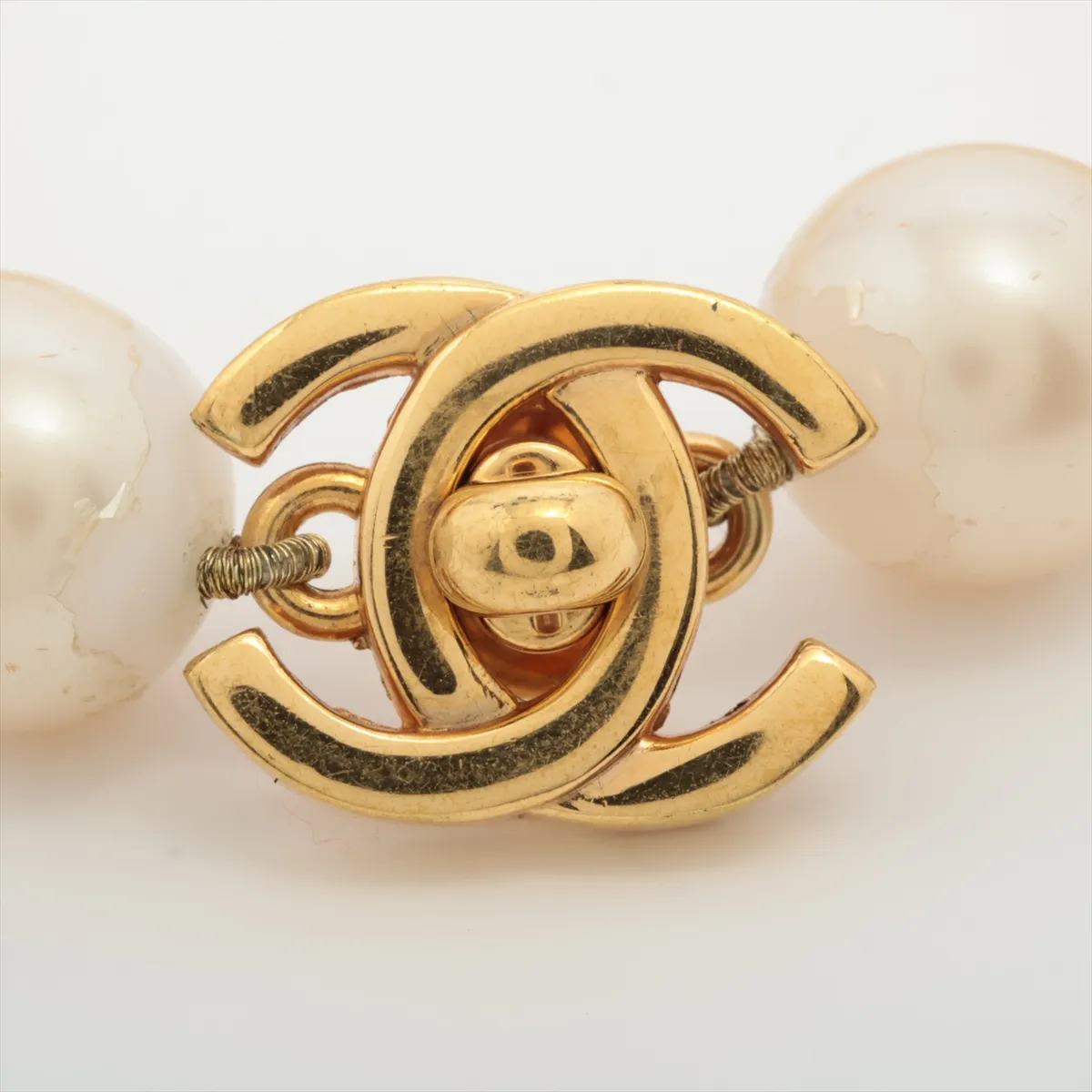 Coco Mark Turnlock 96P Bracelet, GP x Faux Pearl. Shows signs of wear including — view 2
