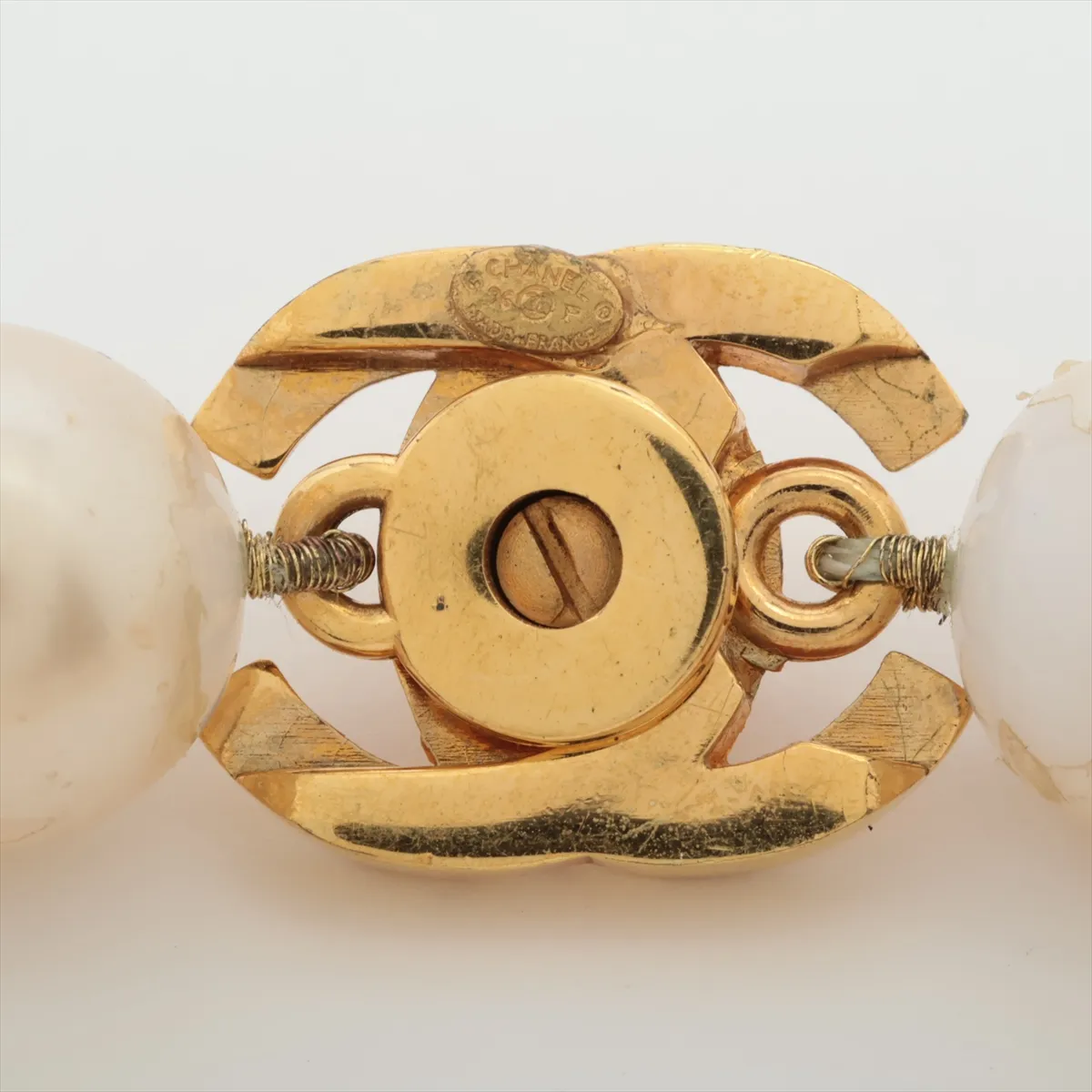 Coco Mark Turnlock 96P Bracelet, GP x Faux Pearl. Shows signs of wear including — view 3