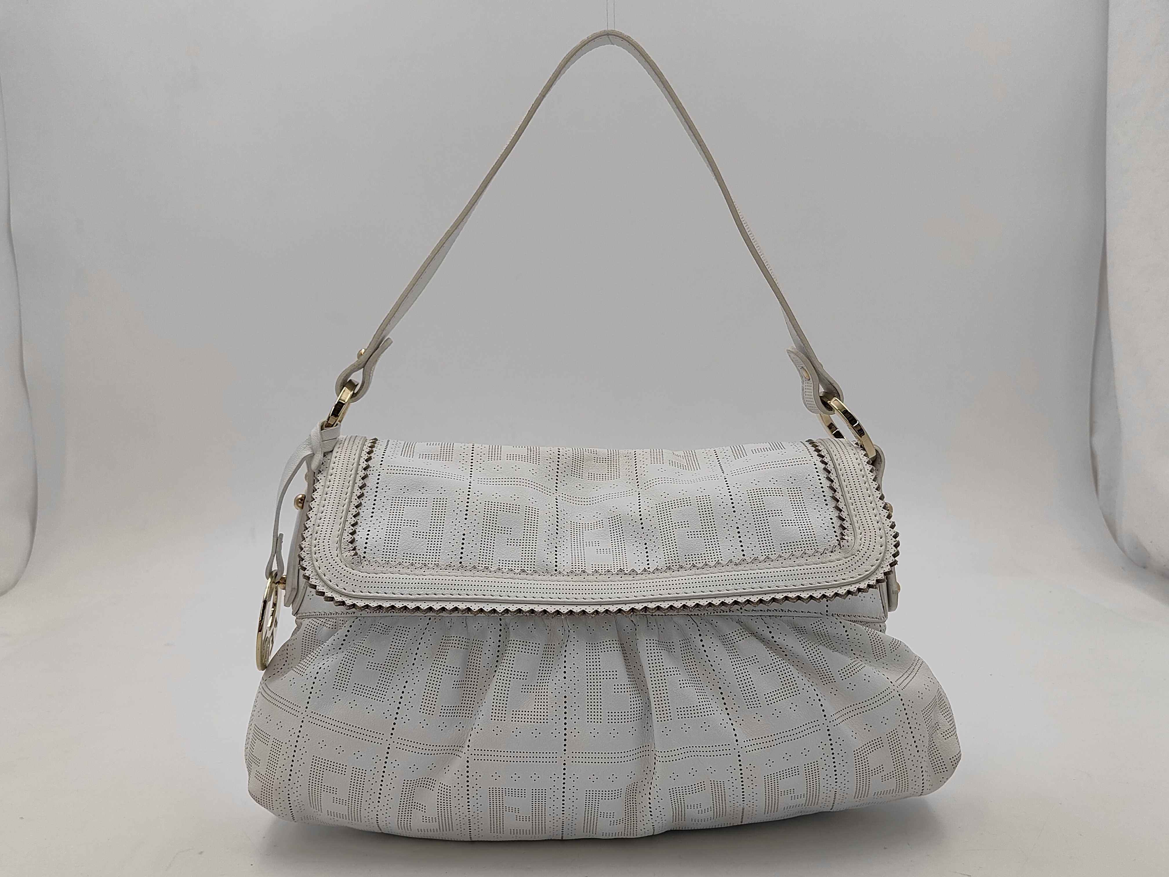 Zucca 8BR445 Hobo Chef Bag, Perforated Calfskin, White, 30x21x5cm, Shoulder Bag