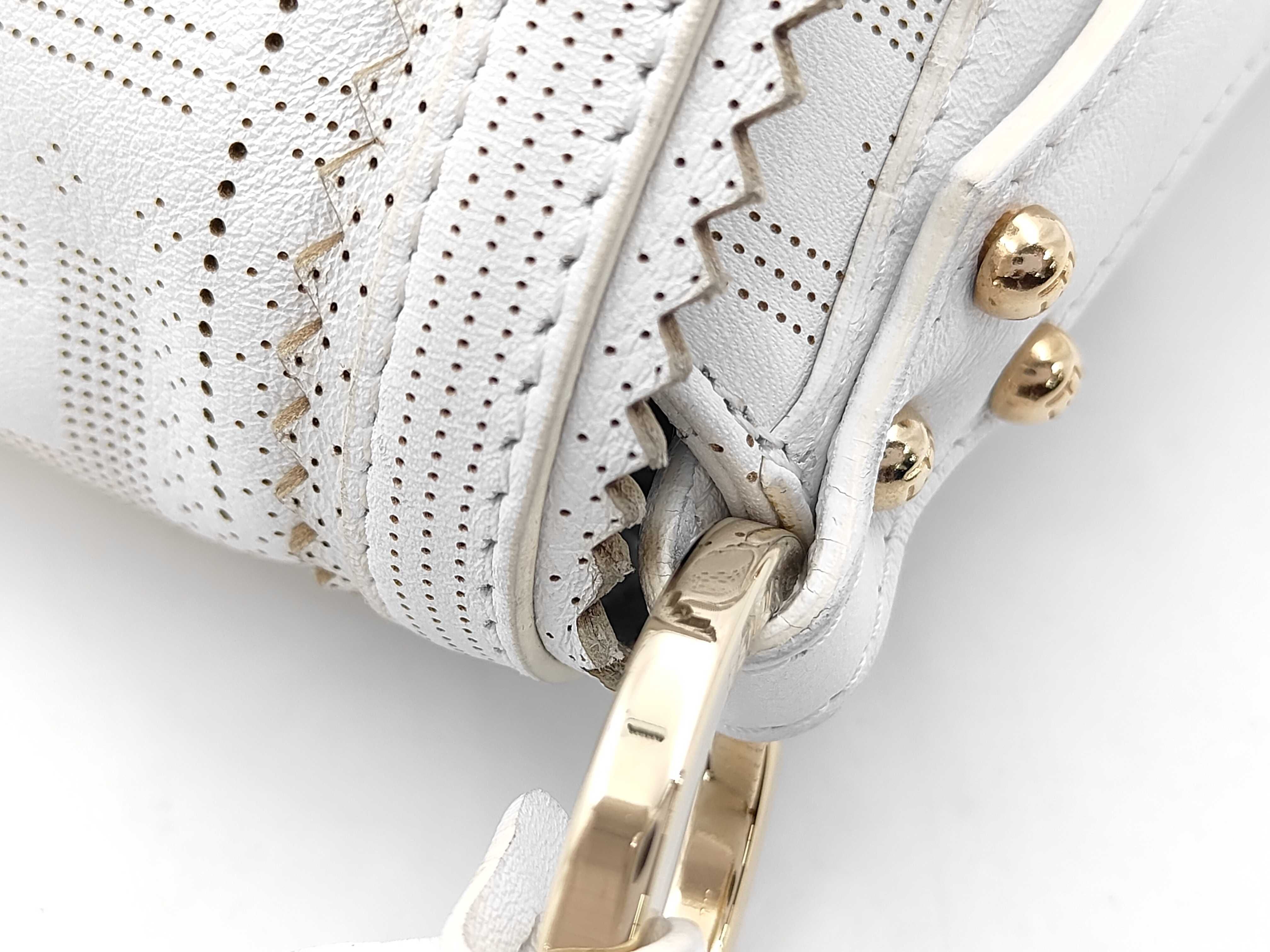 Zucca 8BR445 Hobo Chef Bag, Perforated Calfskin, White, 30x21x5cm, Shoulder Bag — view 5