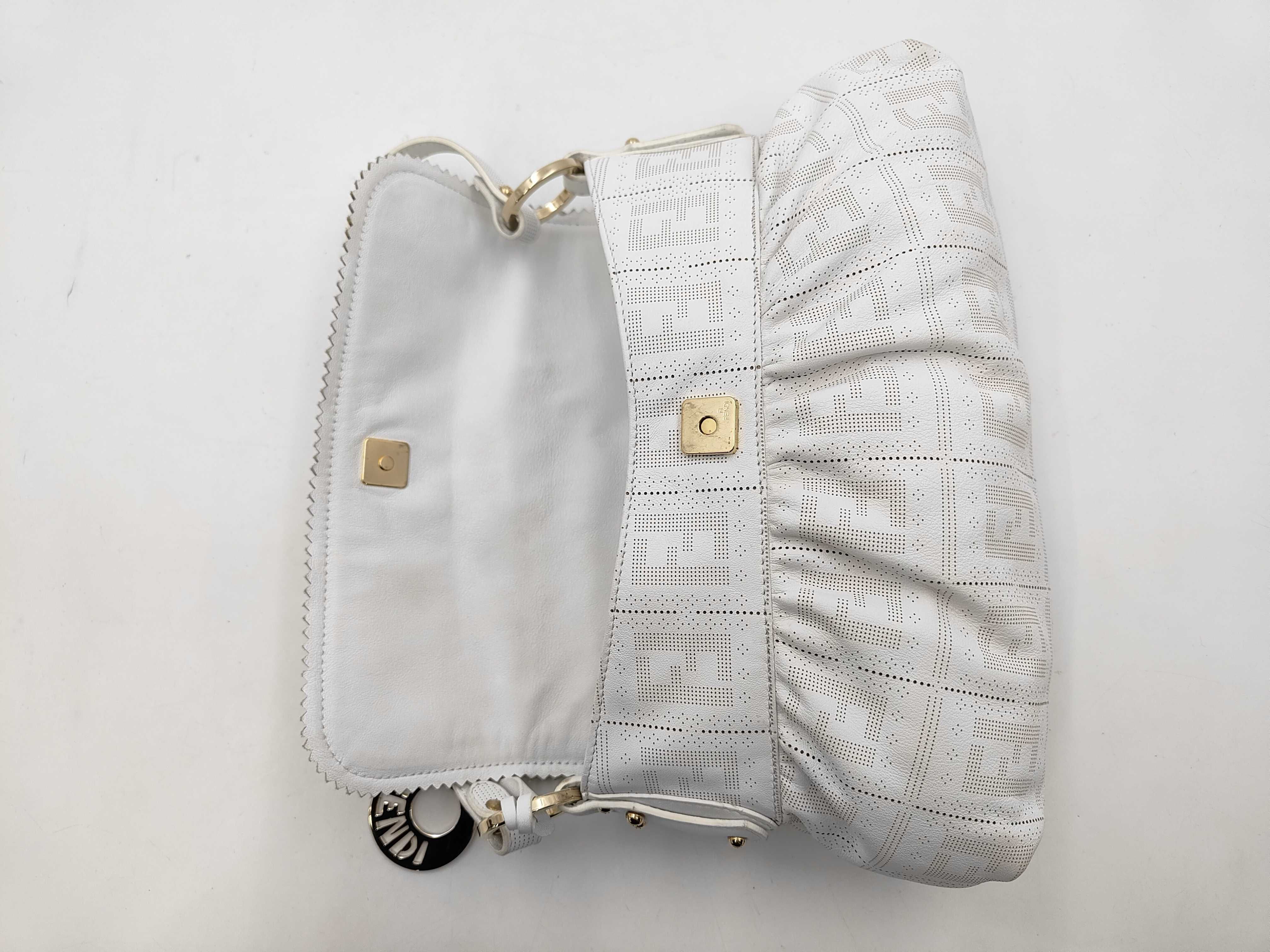 Zucca 8BR445 Hobo Chef Bag, Perforated Calfskin, White, 30x21x5cm, Shoulder Bag — view 8