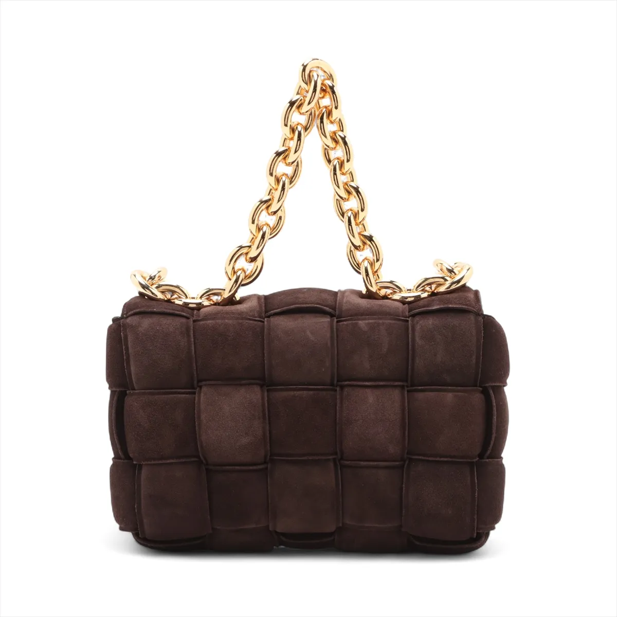 Maxi Intrecciato Padette Cassette Suede Chain Shoulder Bag Brown — view 2