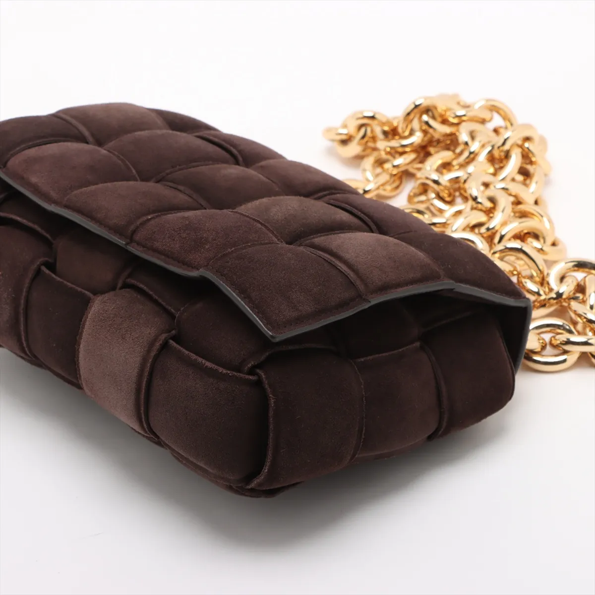 Maxi Intrecciato Padette Cassette Suede Chain Shoulder Bag Brown — view 3