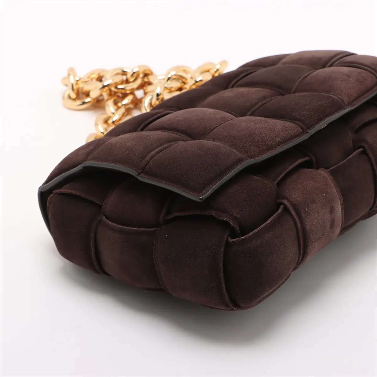 Maxi Intrecciato Padette Cassette Suede Chain Shoulder Bag Brown — view 4