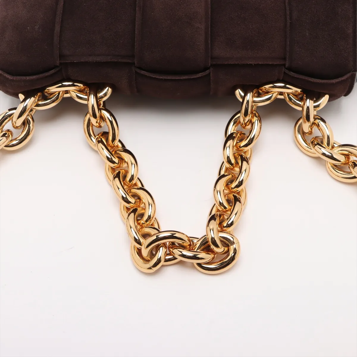 Maxi Intrecciato Padette Cassette Suede Chain Shoulder Bag Brown — view 5