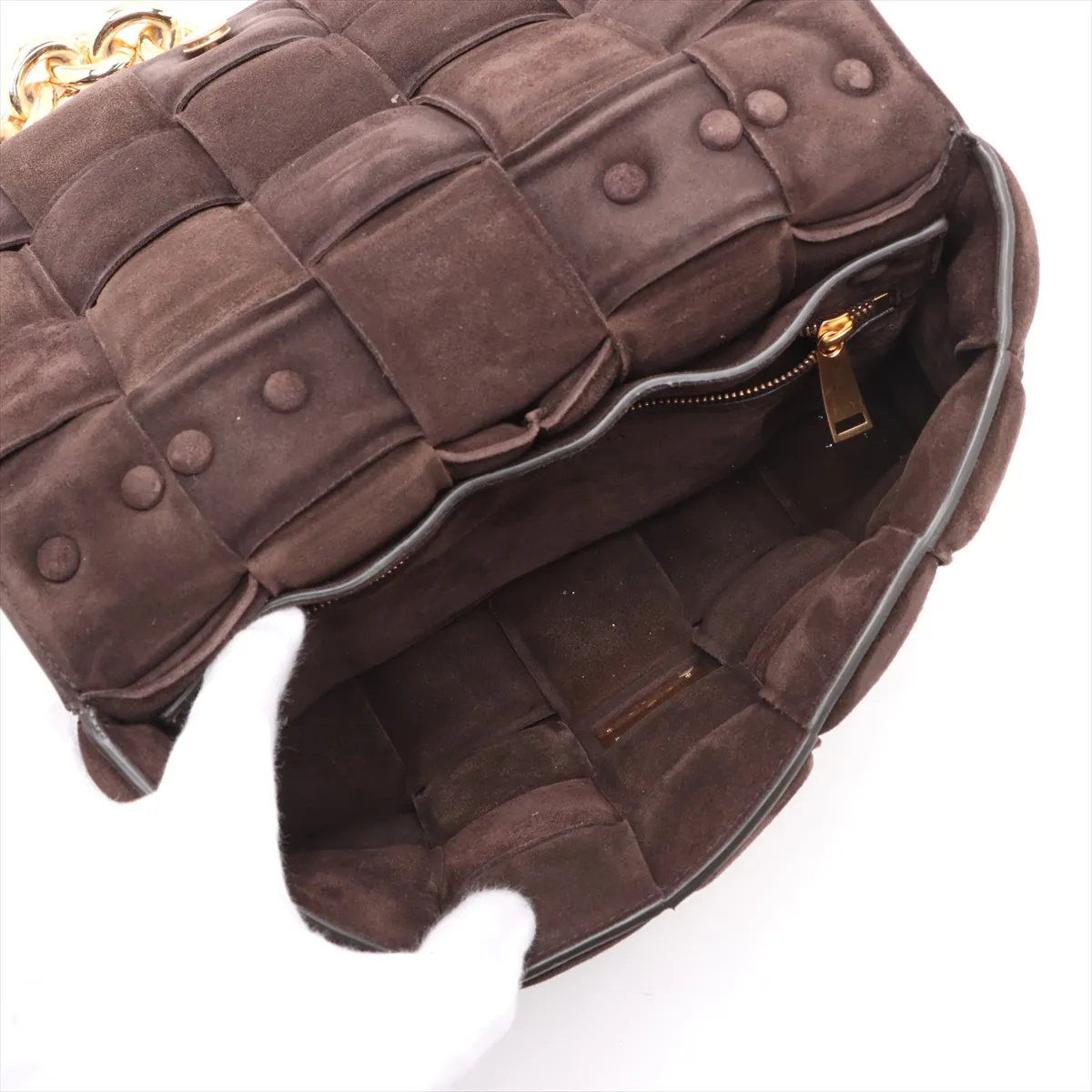 Maxi Intrecciato Padette Cassette Suede Chain Shoulder Bag Brown — view 8