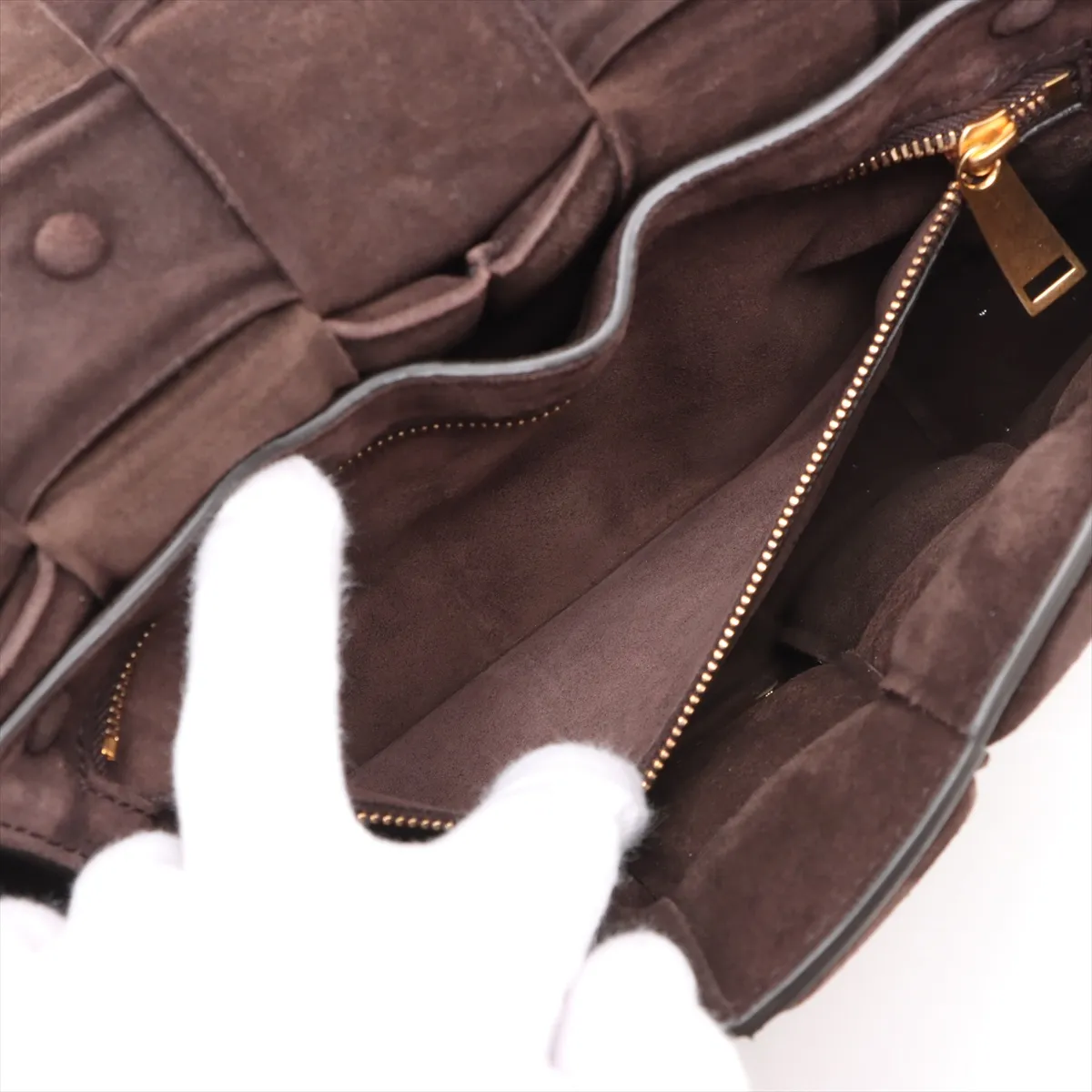 Maxi Intrecciato Padette Cassette Suede Chain Shoulder Bag Brown — view 9