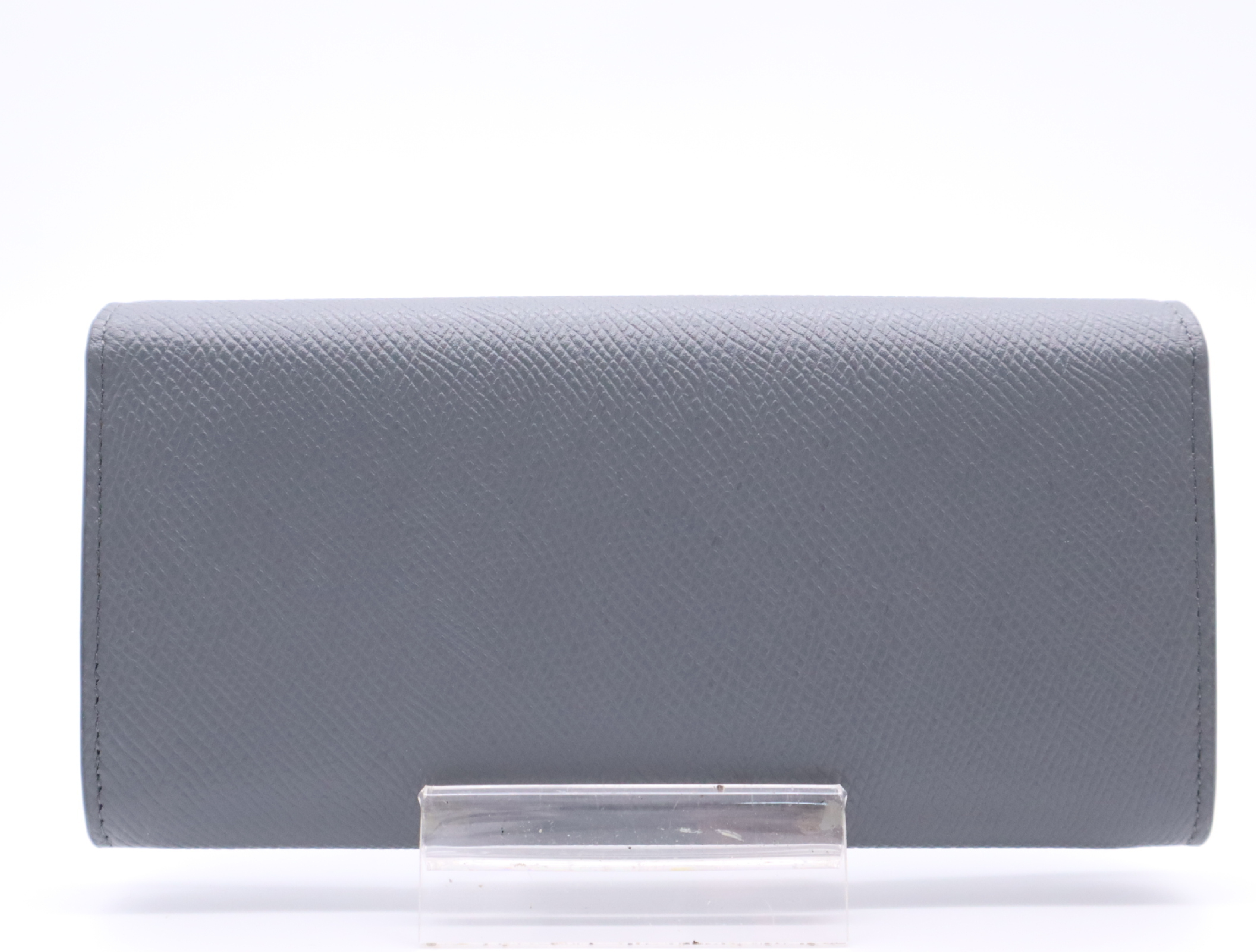 10B563BEL Grained Calfskin Large Flap Wallet, Gray — view 2