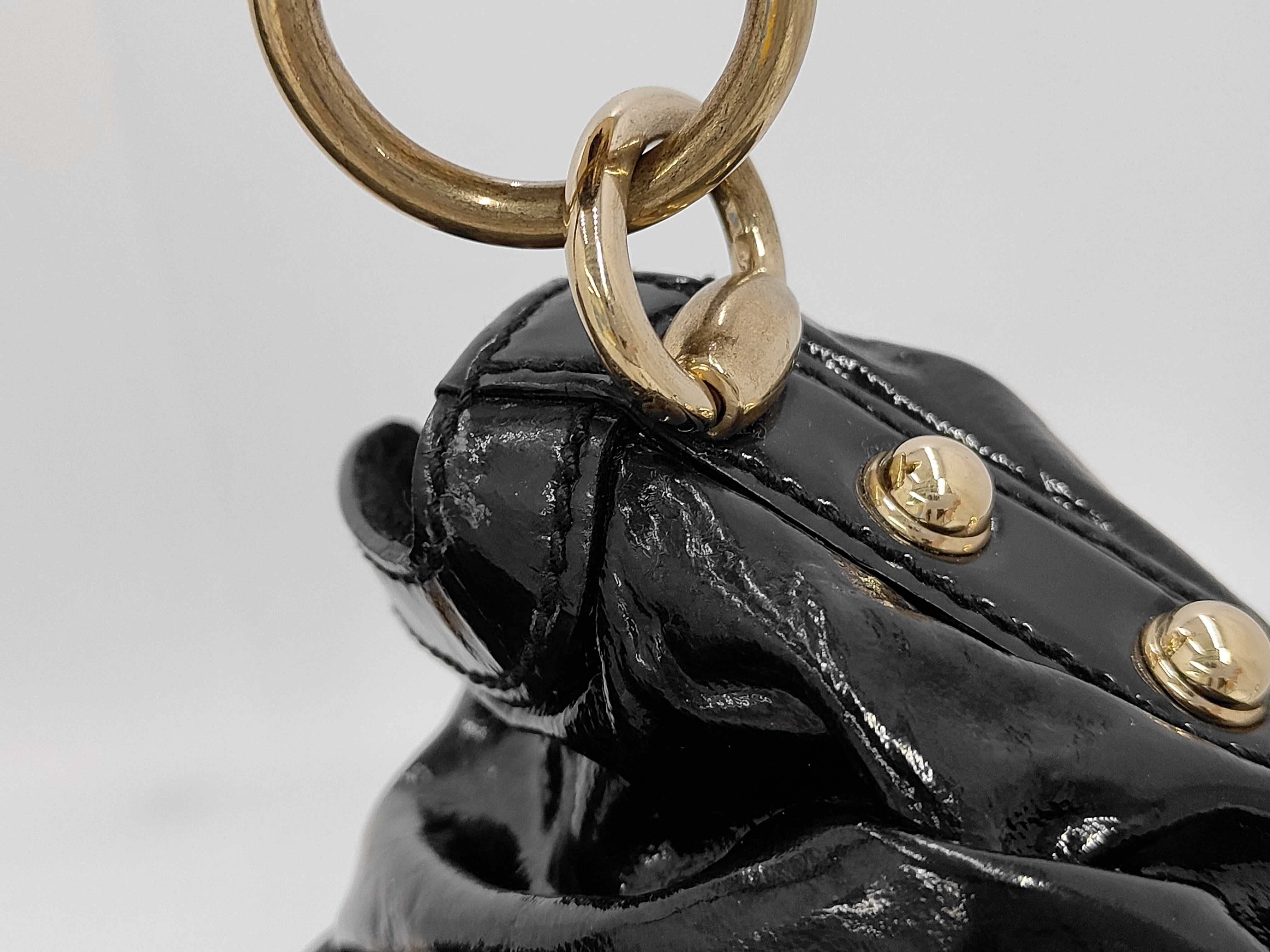 Black Patent Leather Bamboo Shoulder Bag Missing Tassel with Long Strap — view 3