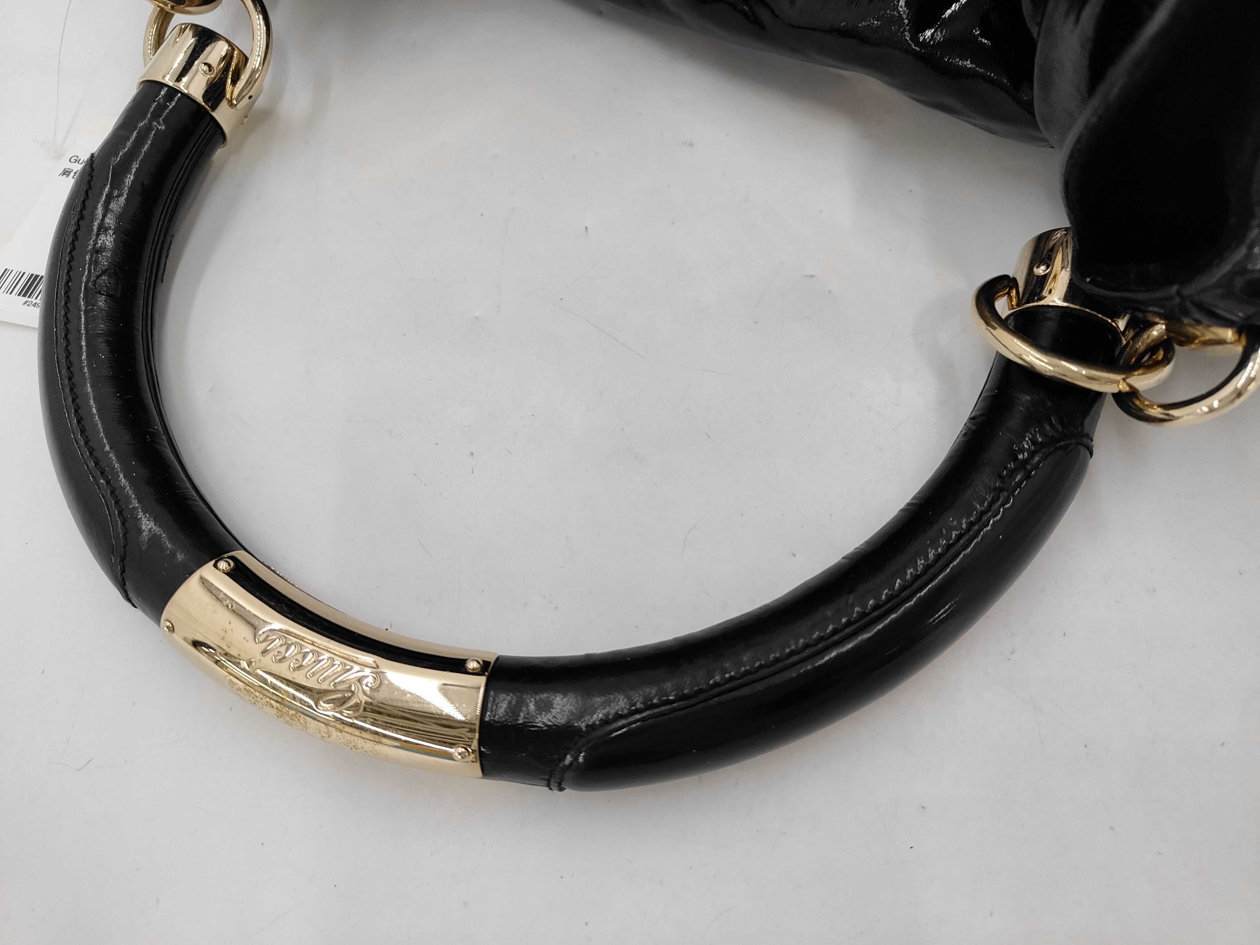 Black Patent Leather Bamboo Shoulder Bag Missing Tassel with Long Strap — view 5