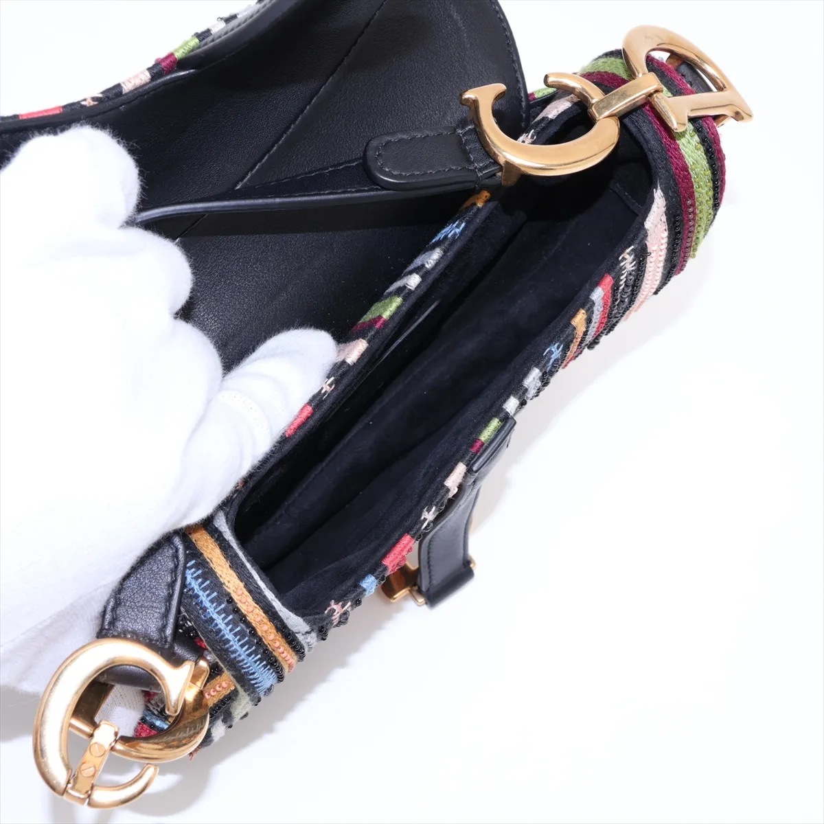 Saddle Beaded 2-Way Shoulder Bag, Multicolor, Detachable Embellishments — view 7