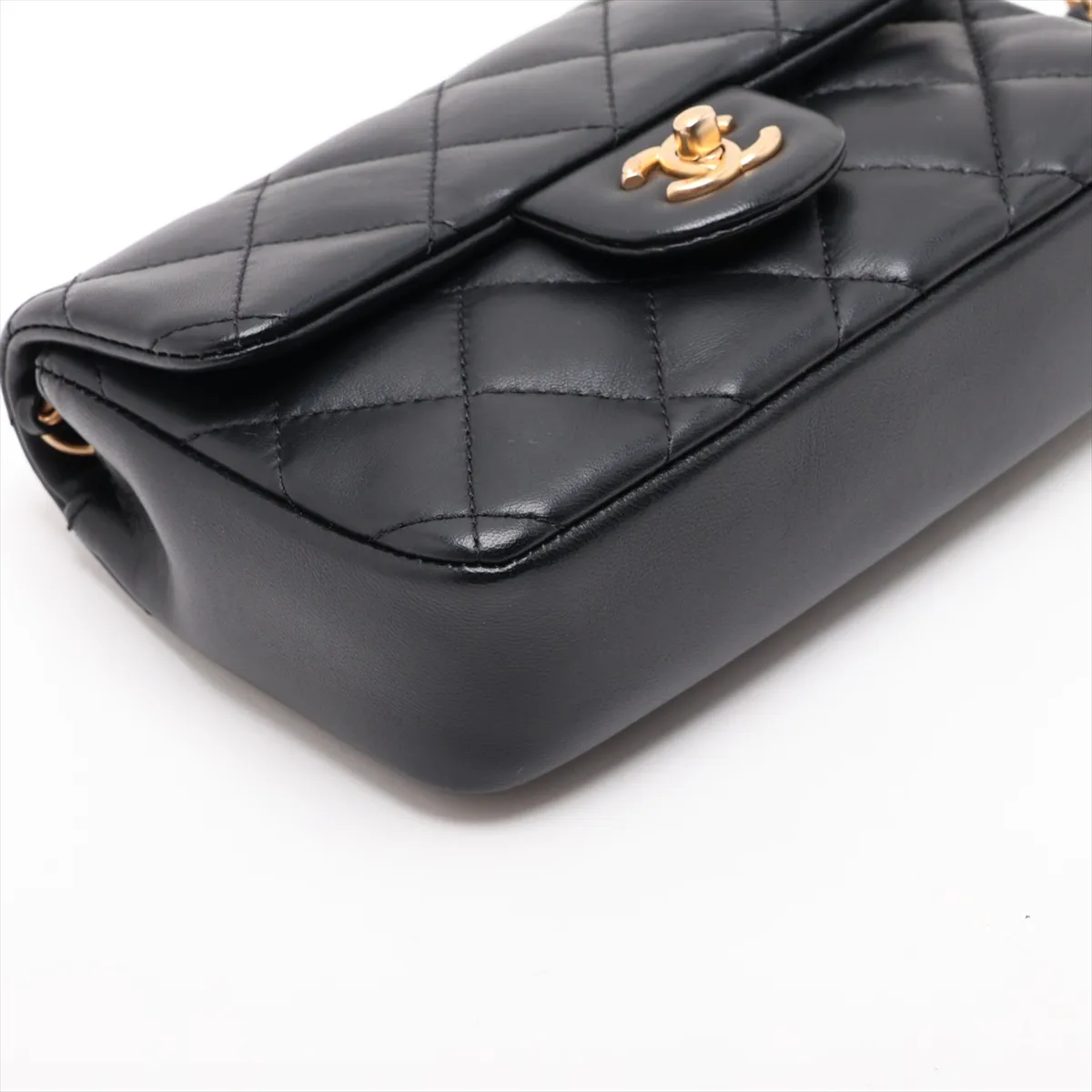 Matelassé Lambskin Single Flap Single Chain Bag, Heart Design, Black with Gold Hardware, GA73GCG5, Random Plate — view 4