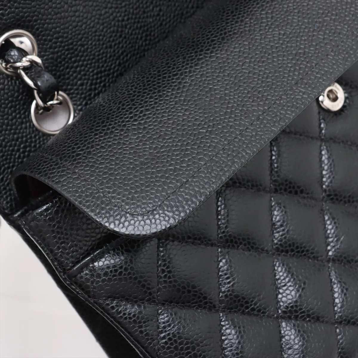 [Individually packaged] Chanel Matelassé 25 Caviar Skin Double Flap Double Chain Bag, Black with Silver Hardware, 29696088, Serial Number 29, A01112 — view 12