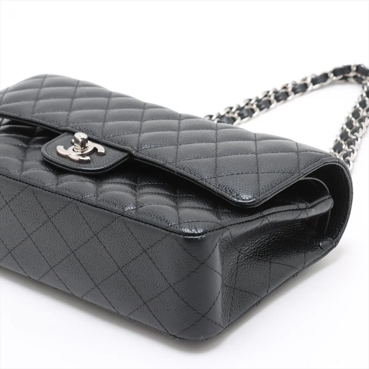 [Individually packaged] Chanel Matelassé 25 Caviar Skin Double Flap Double Chain Bag, Black with Silver Hardware, 29696088, Serial Number 29, A01112 — view 3