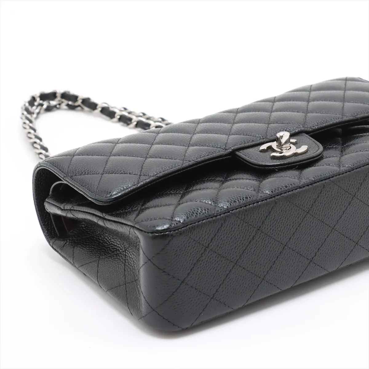 [Individually packaged] Chanel Matelassé 25 Caviar Skin Double Flap Double Chain Bag, Black with Silver Hardware, 29696088, Serial Number 29, A01112 — view 4