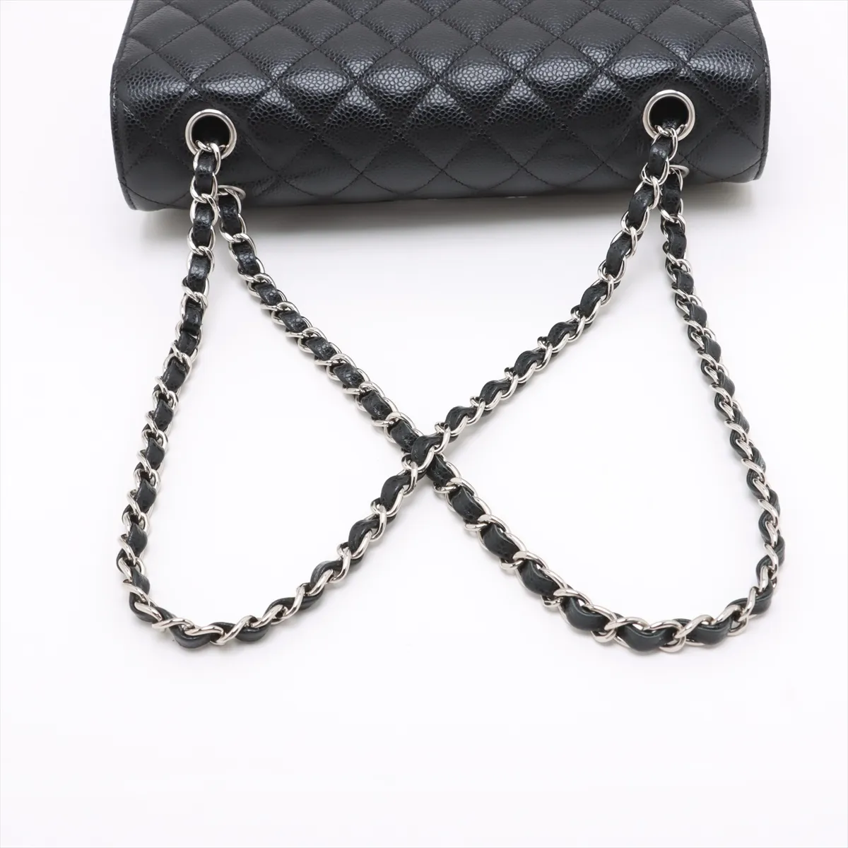 [Individually packaged] Chanel Matelassé 25 Caviar Skin Double Flap Double Chain Bag, Black with Silver Hardware, 29696088, Serial Number 29, A01112 — view 5