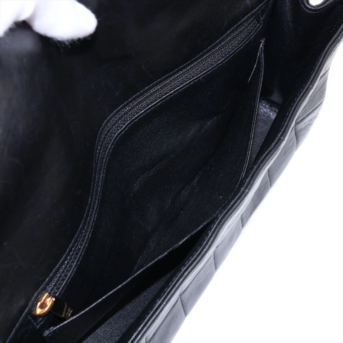 Chocolate Bar Lambskin Chain Shoulder Bag, Black with Gold Hardware, Item No. 7503942 (Serial No. 7) — view 8