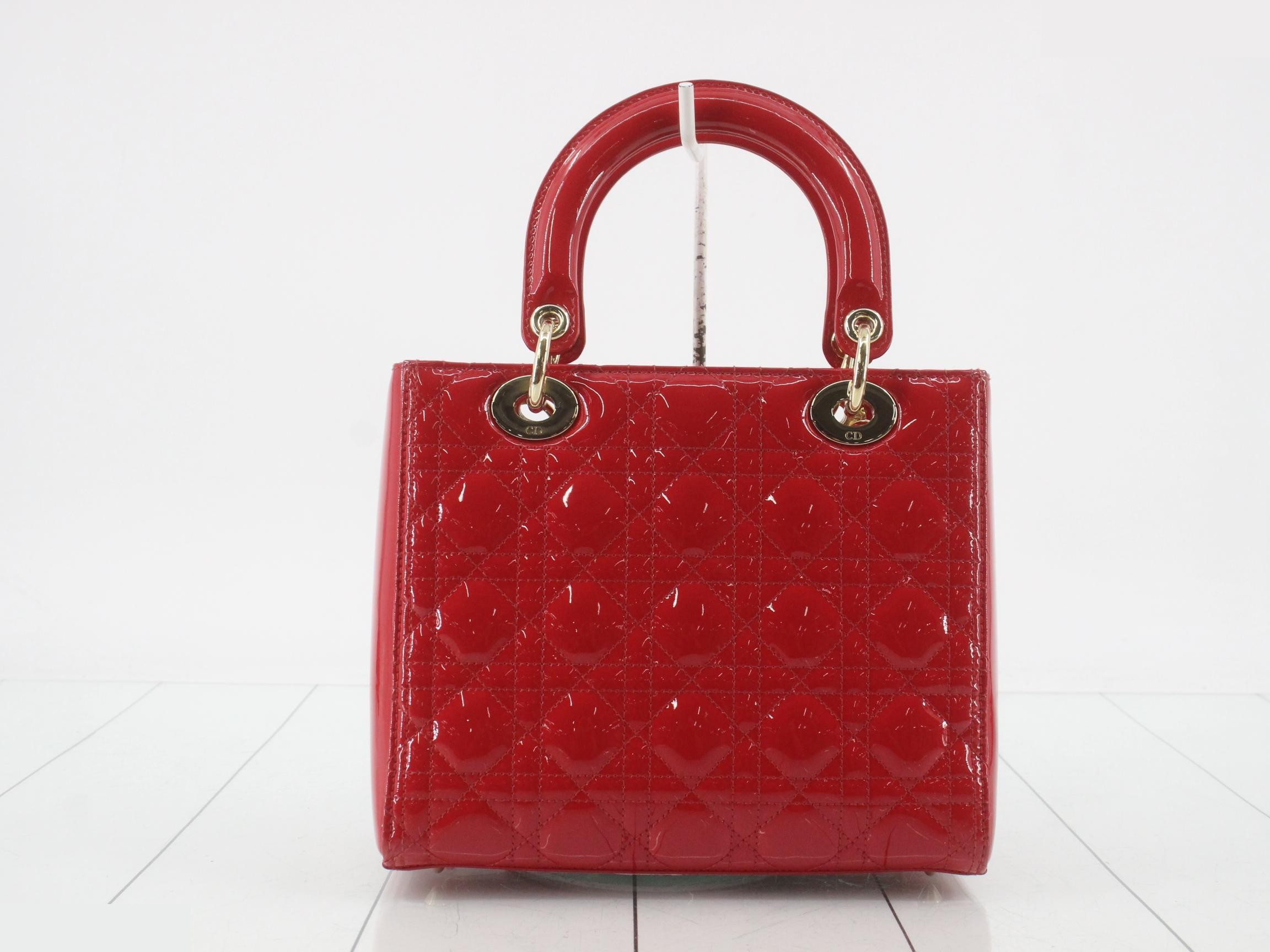 Lady Dior Canage Enamel 2-Way Handbag, Red — view 2
