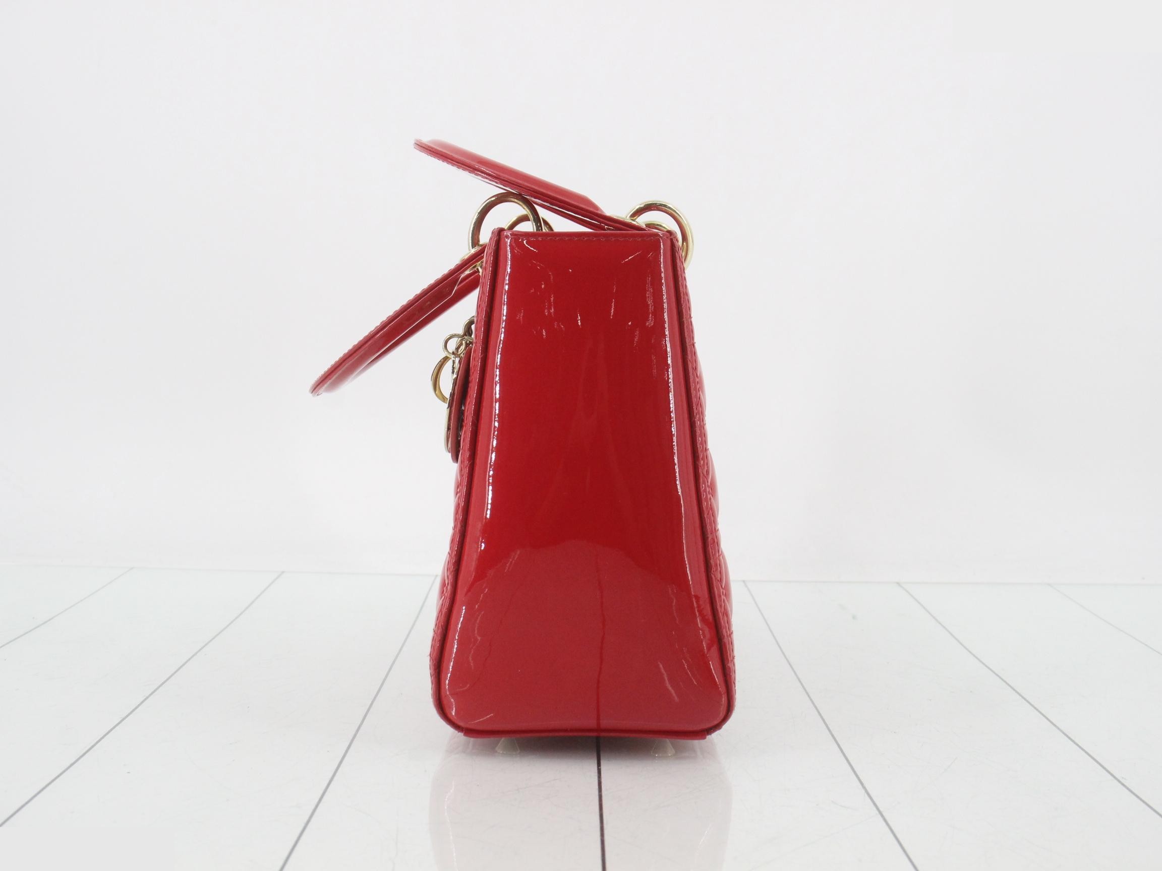 Lady Dior Canage Enamel 2-Way Handbag, Red — view 3