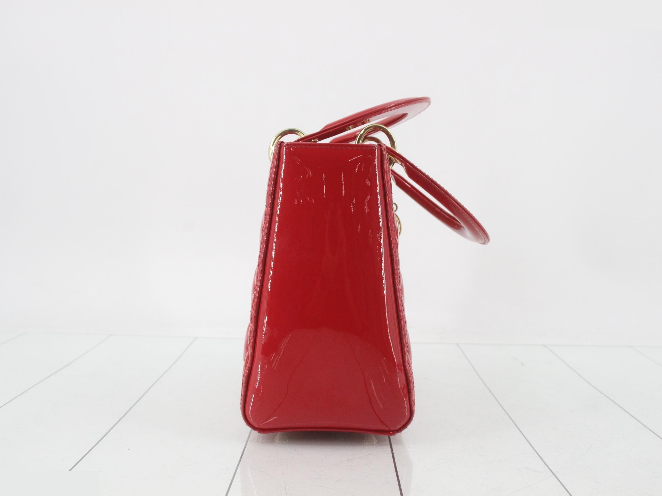 Lady Dior Canage Enamel 2-Way Handbag, Red — view 4