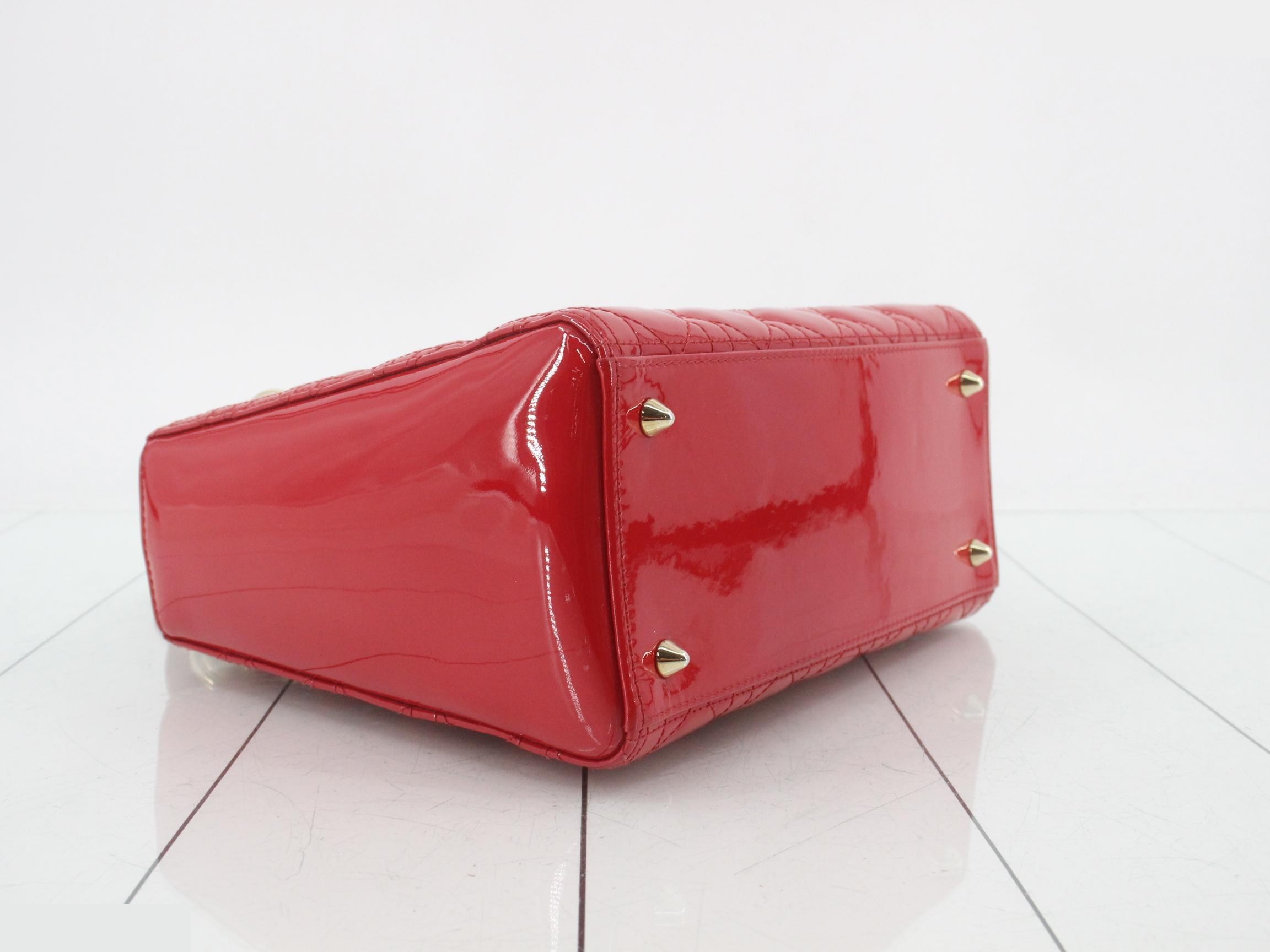 Lady Dior Canage Enamel 2-Way Handbag, Red — view 5