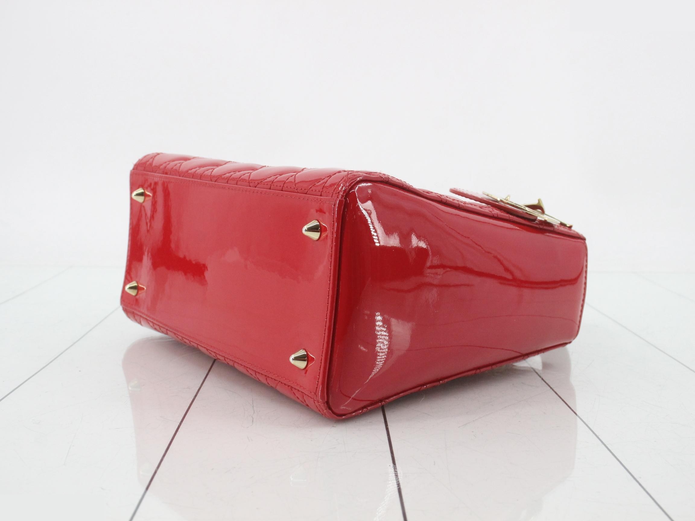 Lady Dior Canage Enamel 2-Way Handbag, Red — view 6