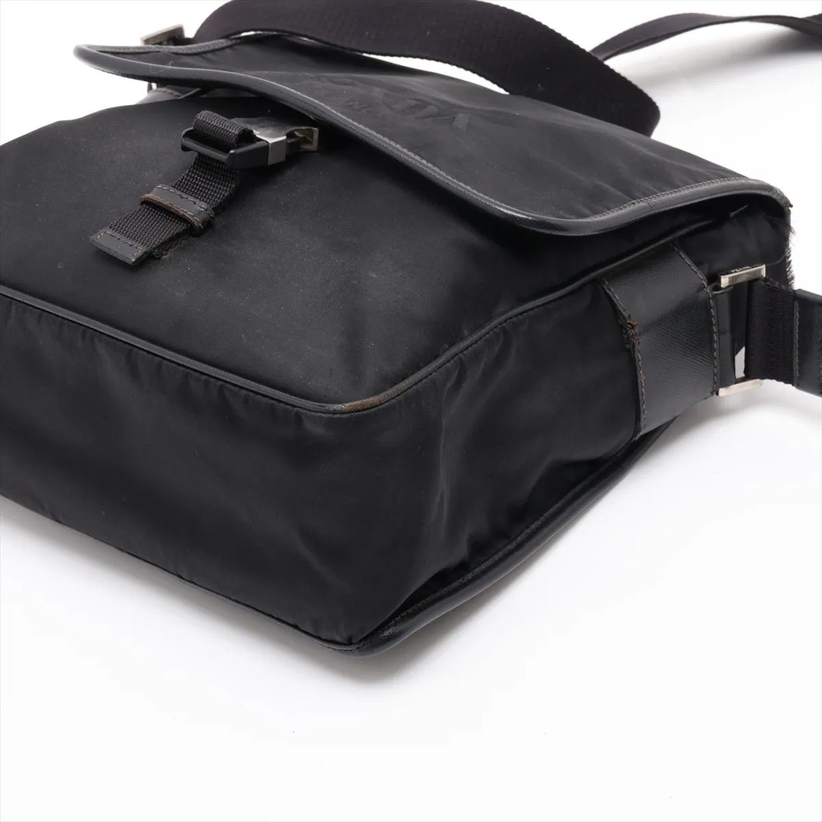 Tessuto Nylon x Leather Shoulder Bag, Black — view 3