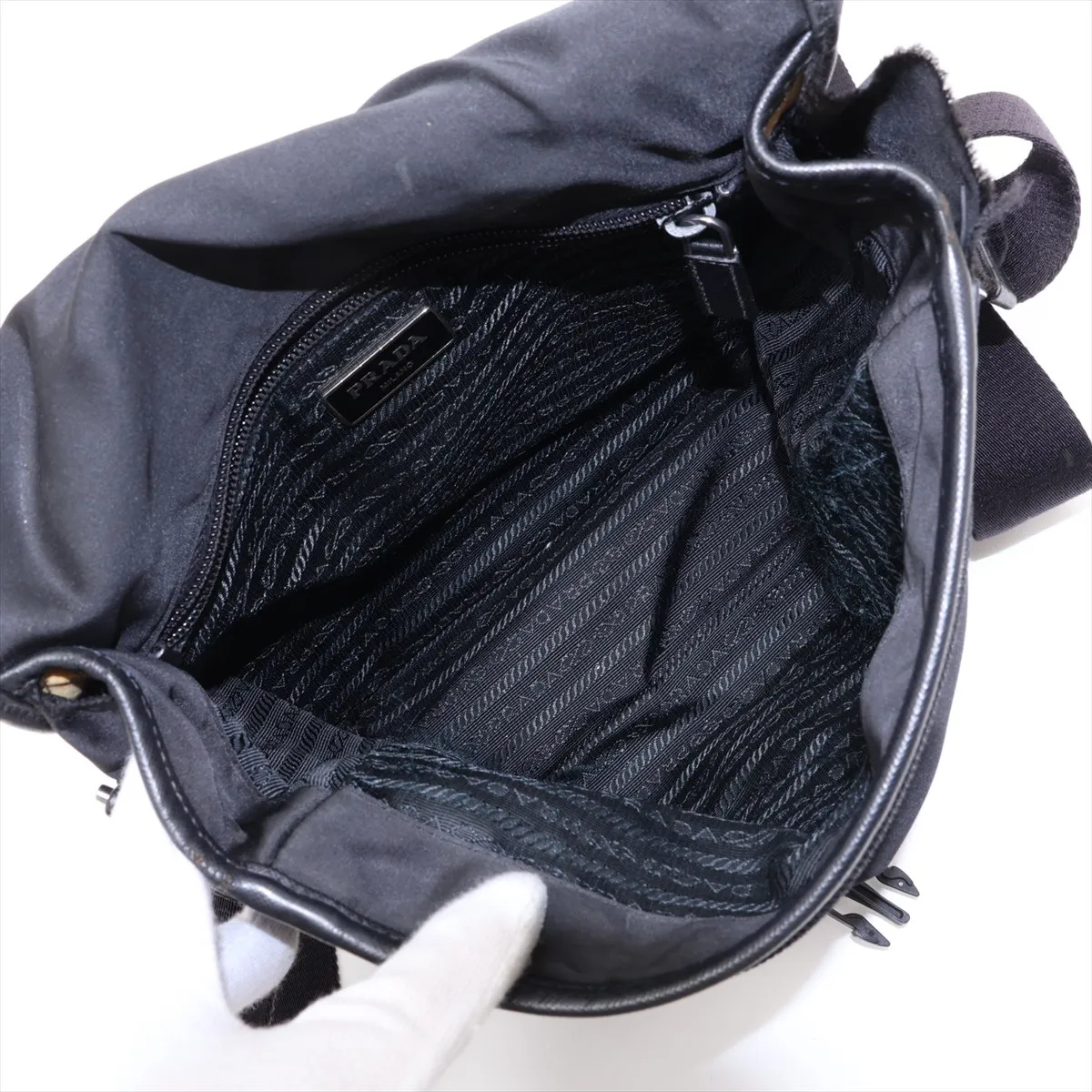 Tessuto Nylon x Leather Shoulder Bag, Black — view 6
