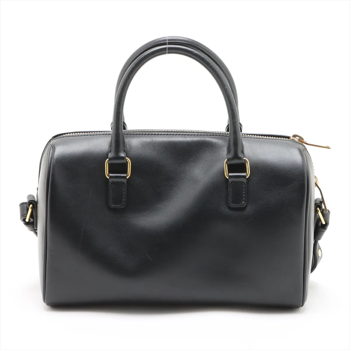 Baby Duffle Leather 2WAY Handbag Black 330958 Belt loop fixed Front right shoulder strap length not adjustable — view 2