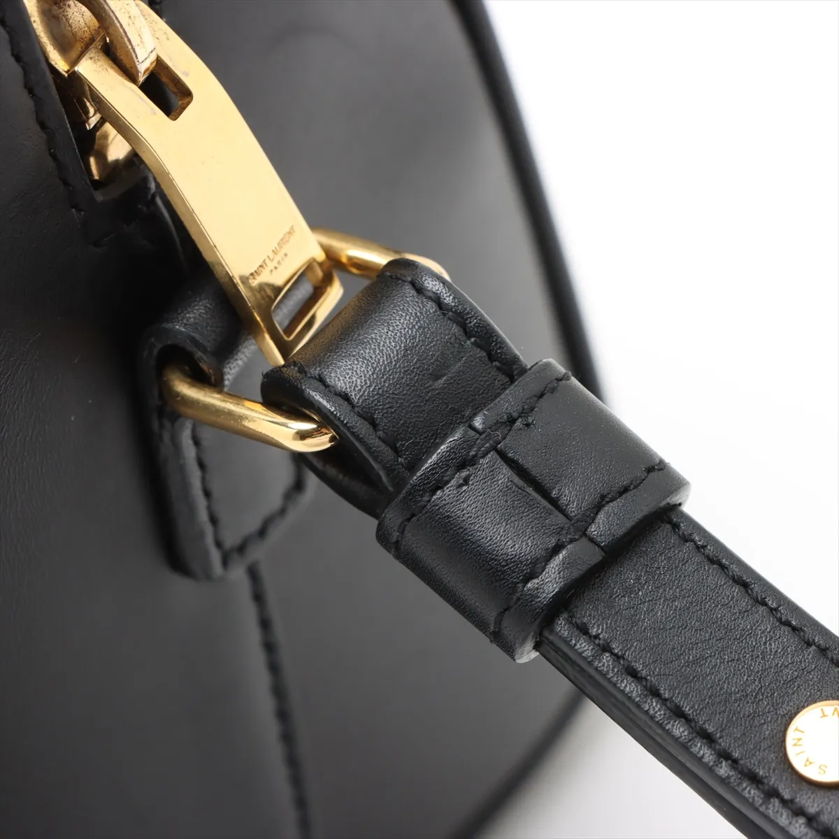 Baby Duffle Leather 2WAY Handbag Black 330958 Belt loop fixed Front right shoulder strap length not adjustable — view 11