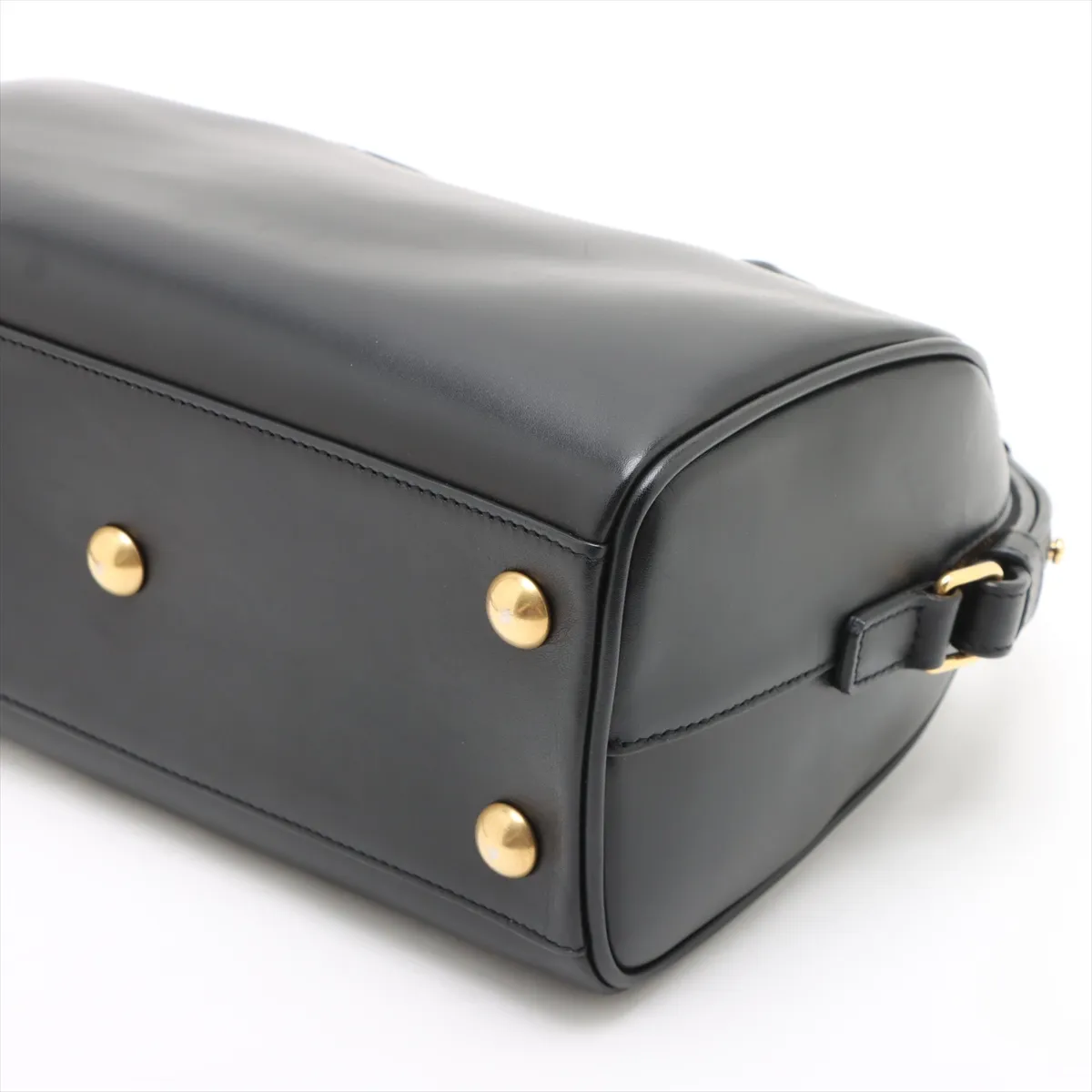 Baby Duffle Leather 2WAY Handbag Black 330958 Belt loop fixed Front right shoulder strap length not adjustable — view 3